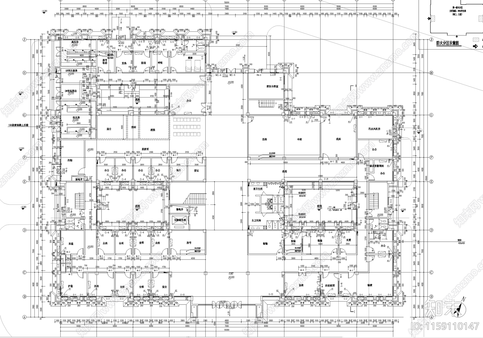 高校中式门诊楼建cad施工图下载【ID:1159110147】