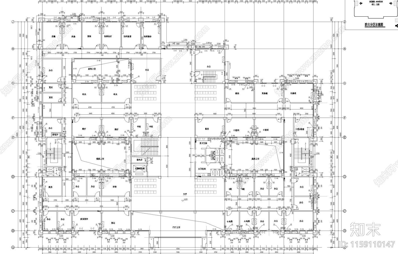 高校中式门诊楼建cad施工图下载【ID:1159110147】