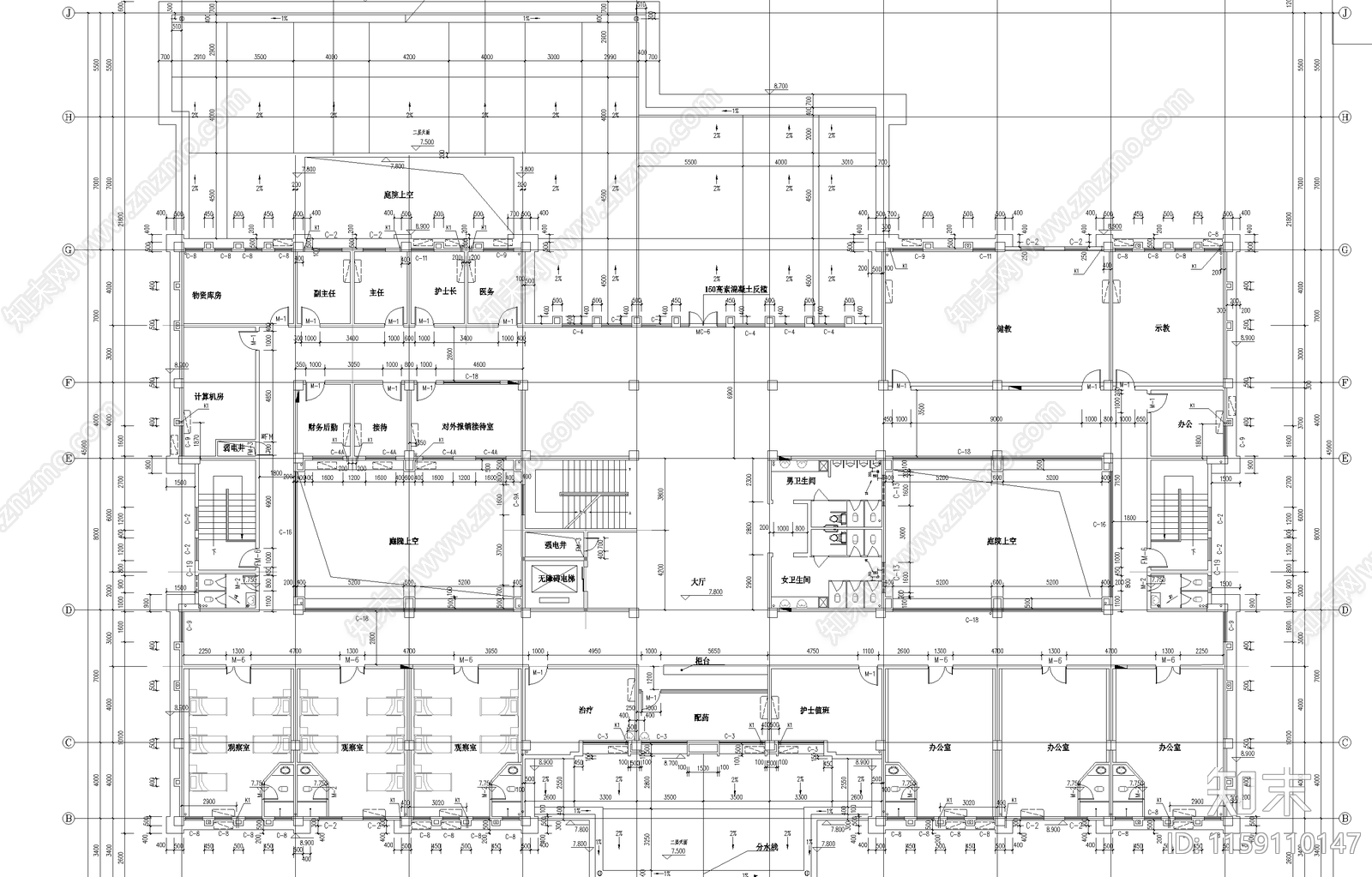 高校中式门诊楼建cad施工图下载【ID:1159110147】