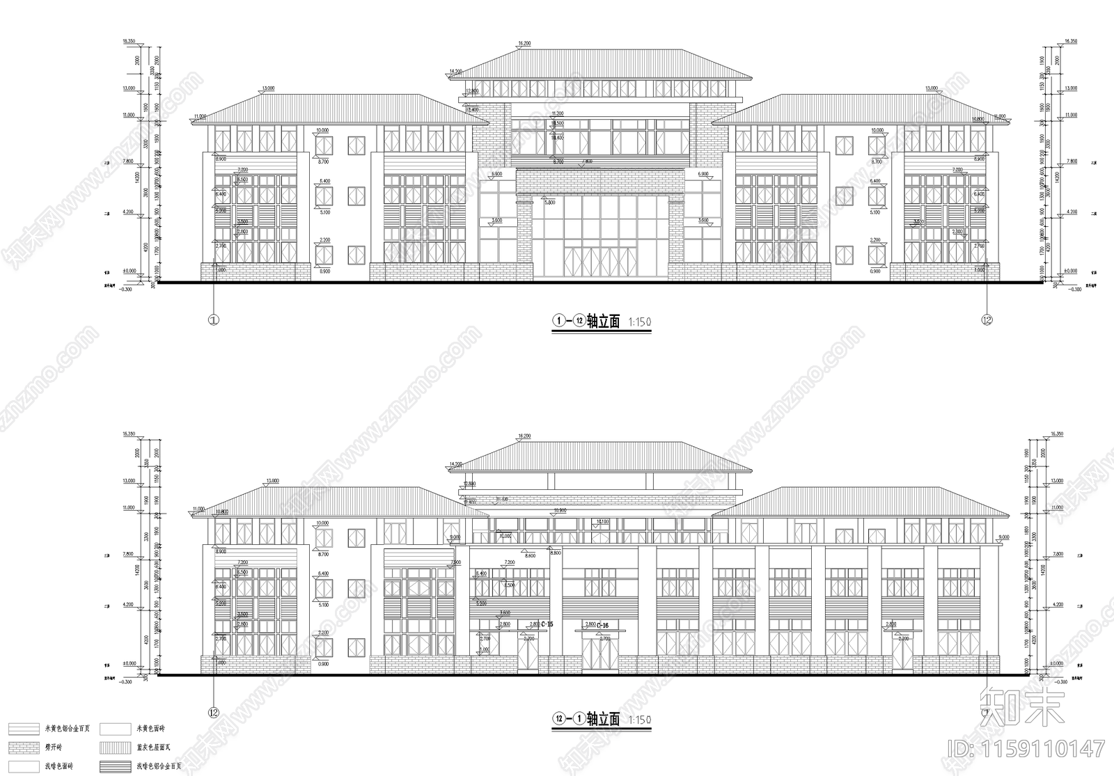 高校中式门诊楼建cad施工图下载【ID:1159110147】