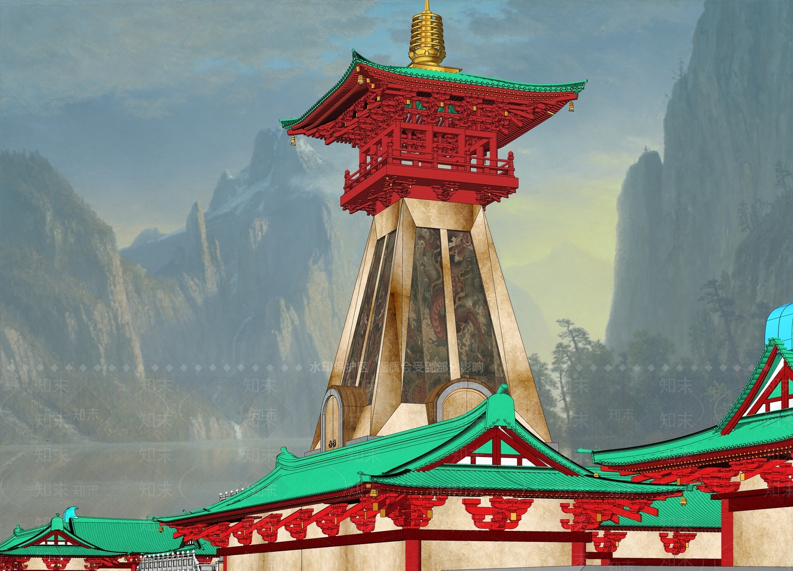 中式望楼唐代阙楼瞭望塔SU模型下载【ID:1159110816】