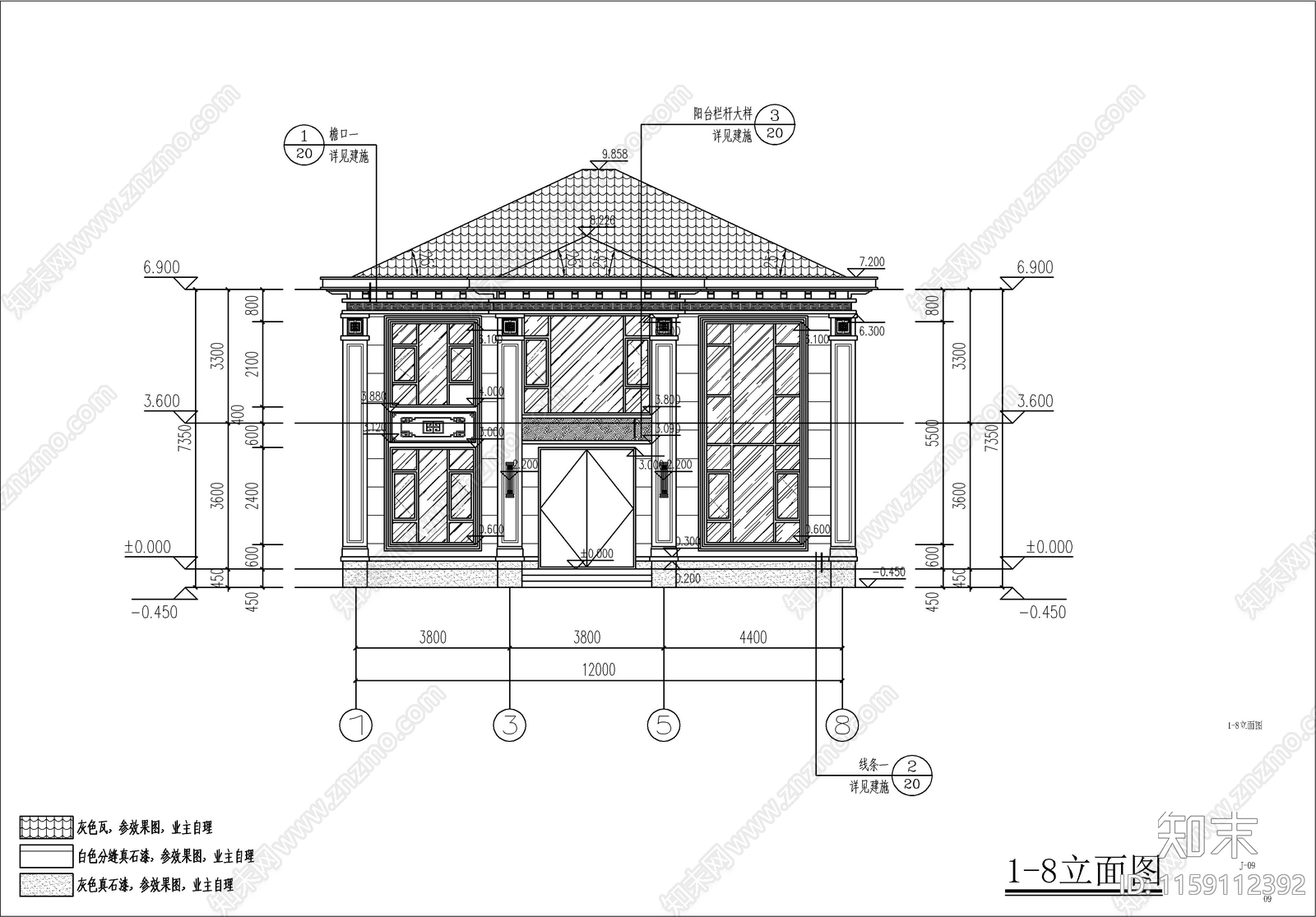 新中式自建房建筑设计cad施工图下载【ID:1159112392】