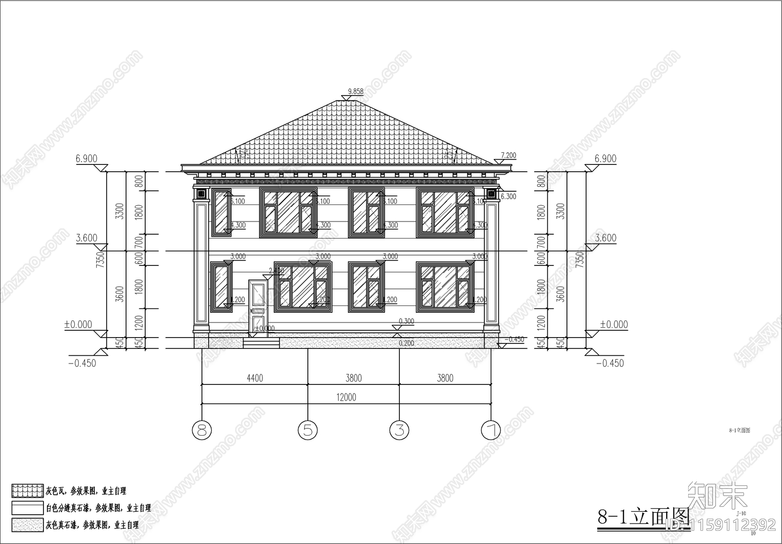 新中式自建房建筑设计cad施工图下载【ID:1159112392】