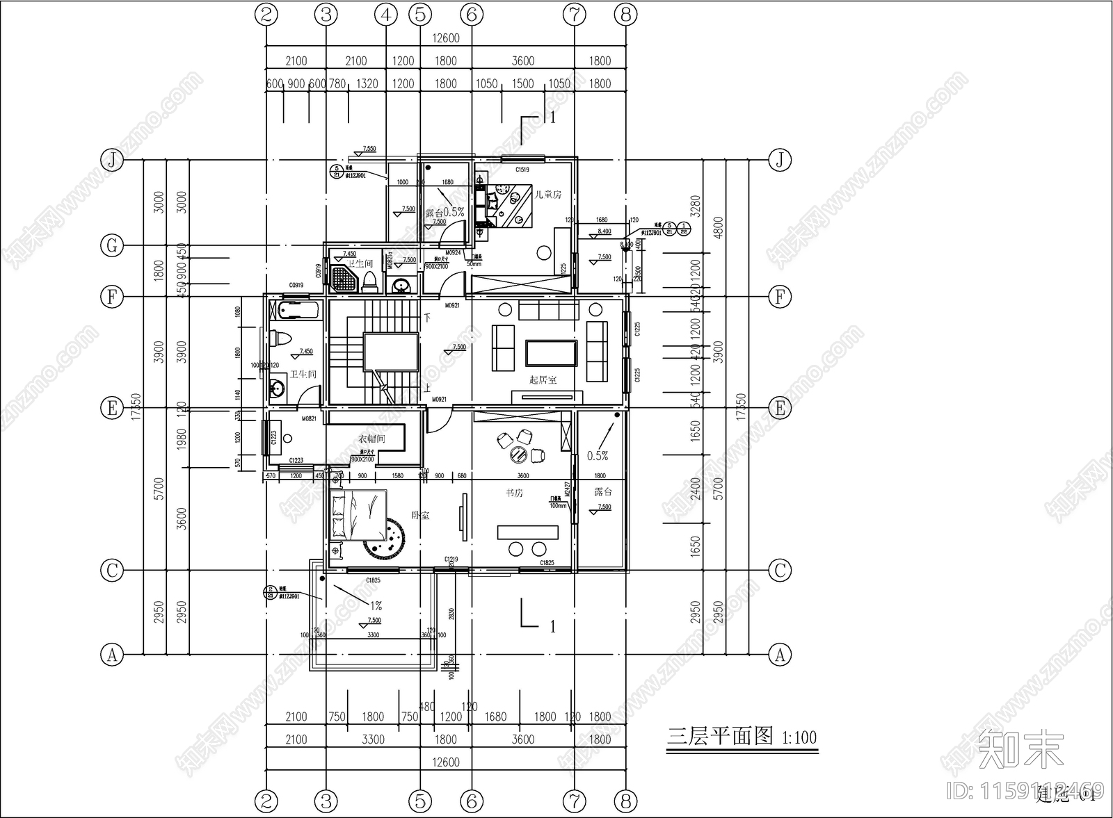 现代自建房建筑设计cad施工图下载【ID:1159112469】