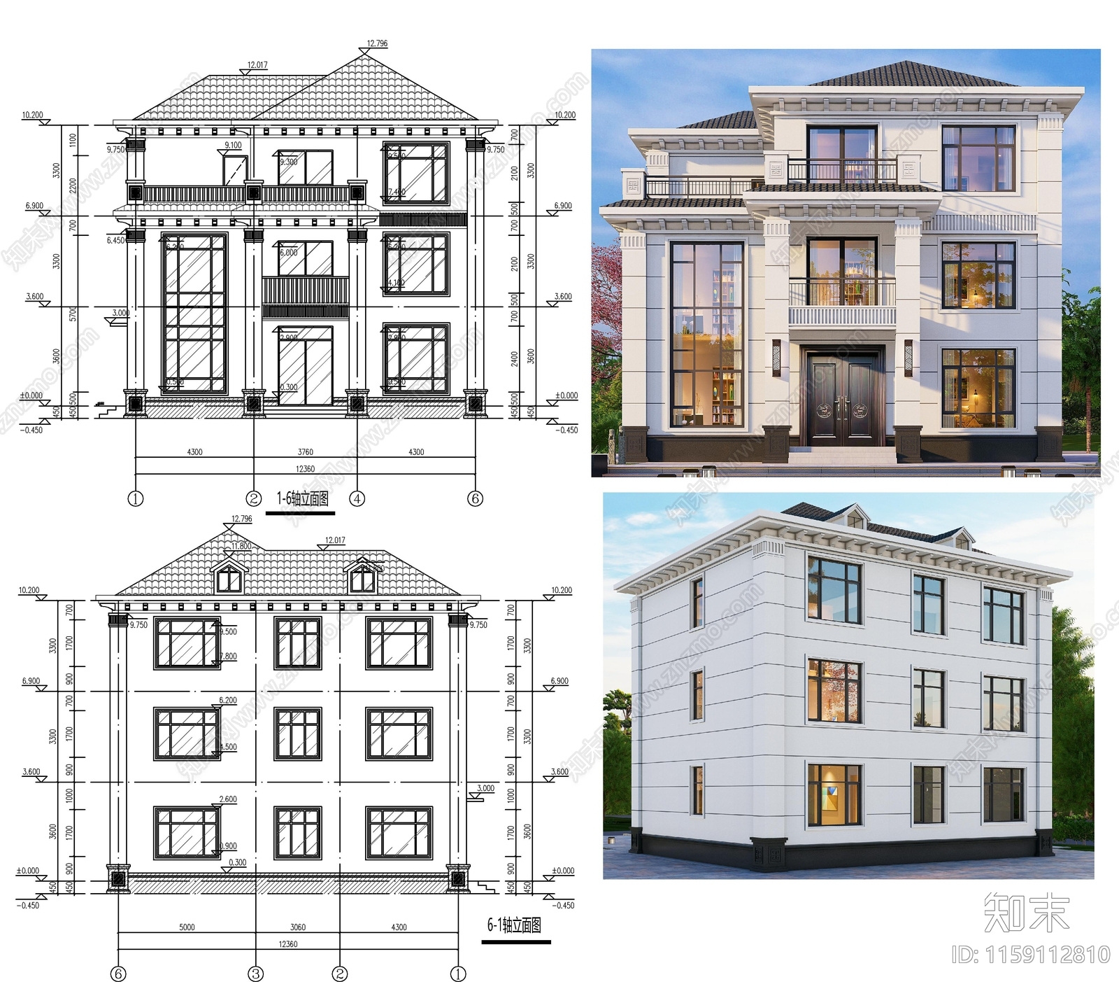 新中式自建房建筑设计cad施工图下载【ID:1159112810】