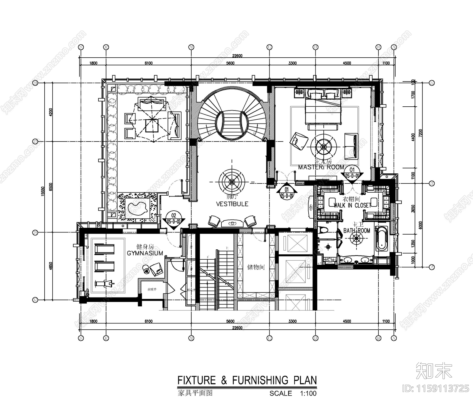 公馆会所室cad施工图下载【ID:1159113725】