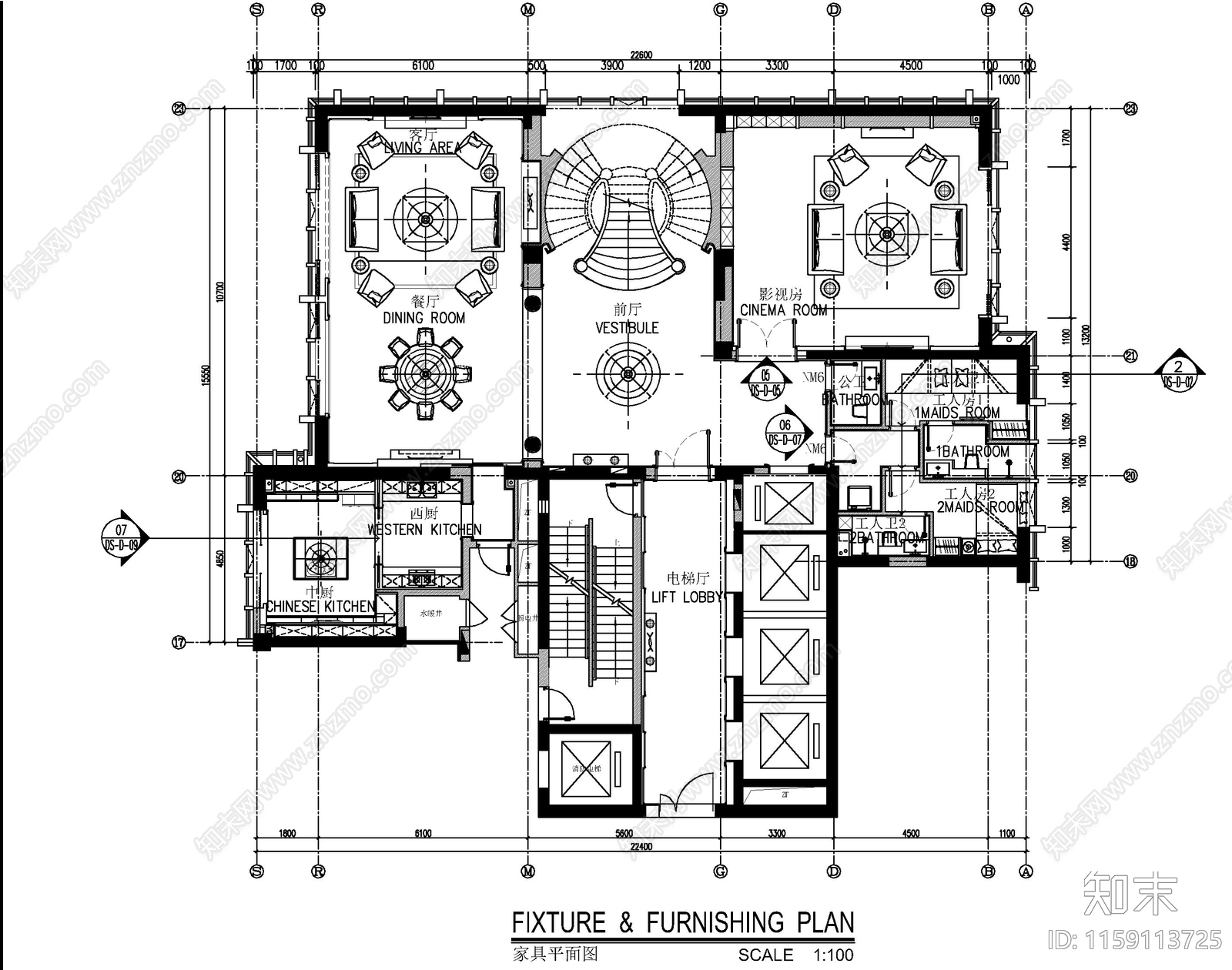 公馆会所室cad施工图下载【ID:1159113725】