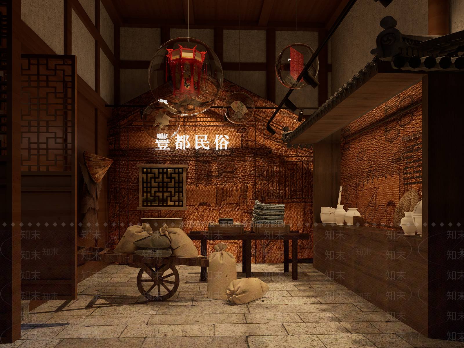 新中式古风文化农耕剪纸民俗展厅展陈SU模型下载【ID:1159119723】