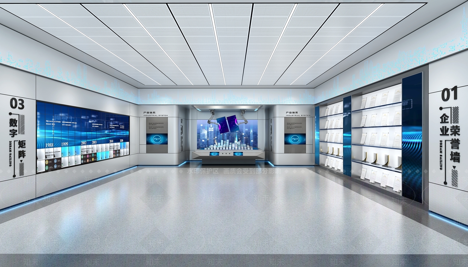 现代科技展厅虚拟沙盘轨道屏文化展墙3D模型下载【ID:1159121894】