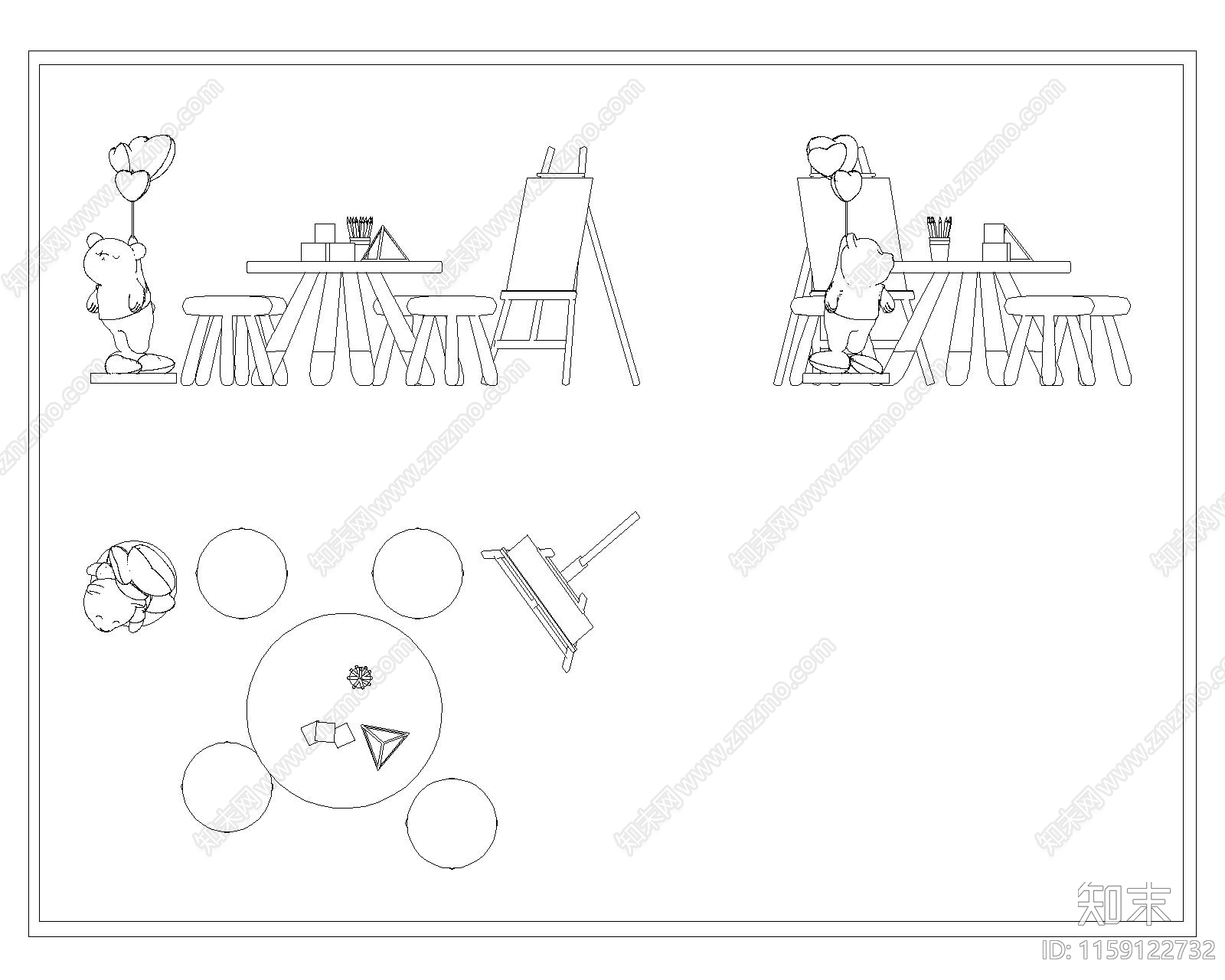现代儿童桌椅cad施工图下载【ID:1159122732】