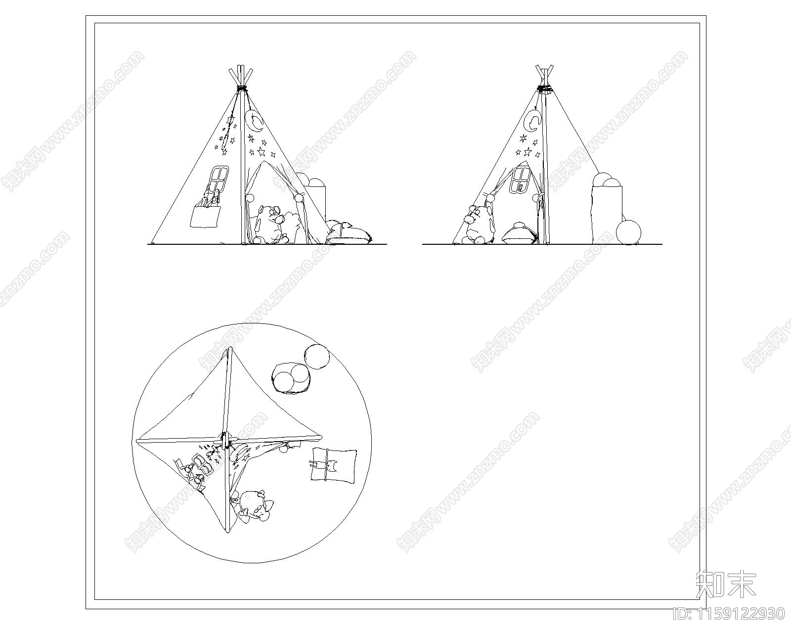 现代儿童帐篷cad施工图下载【ID:1159122930】