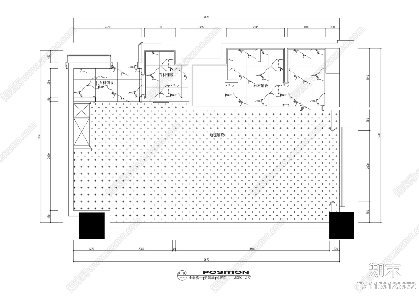 豪华酒店大床房室内精装修cad施工图下载【ID:1159123972】