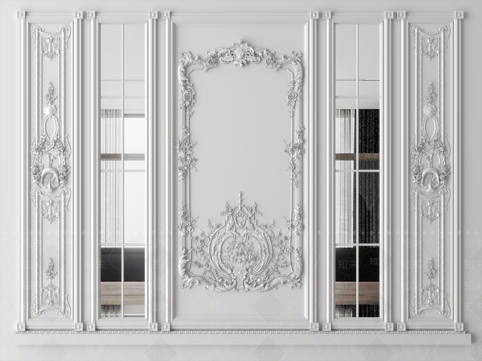 欧式护墙板SU模型下载【ID:1159124142】