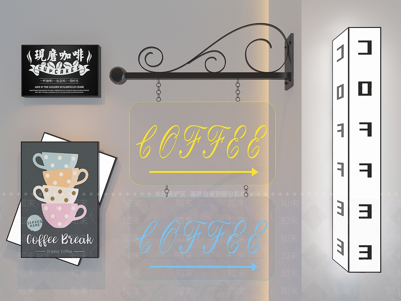 咖啡店灯箱SU模型下载【ID:1159125102】
