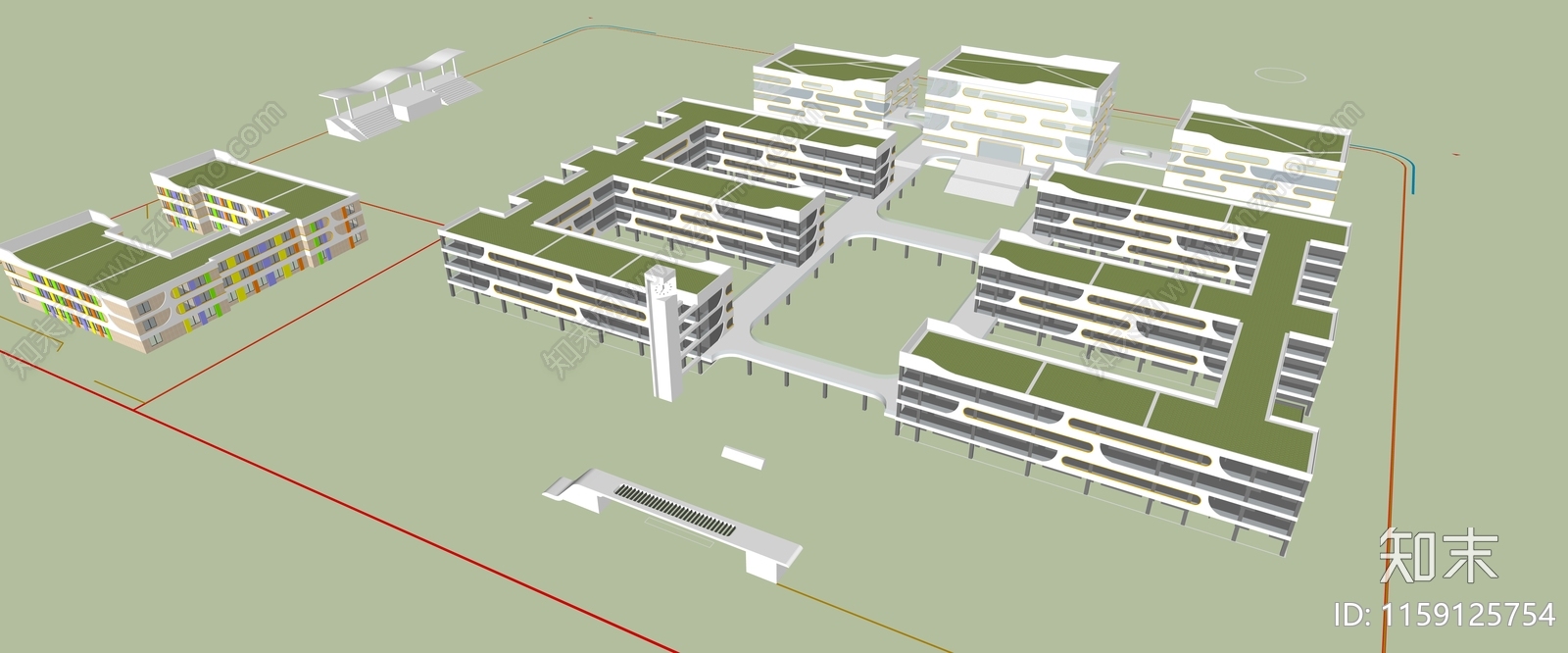 现代小学SU模型下载【ID:1159125754】