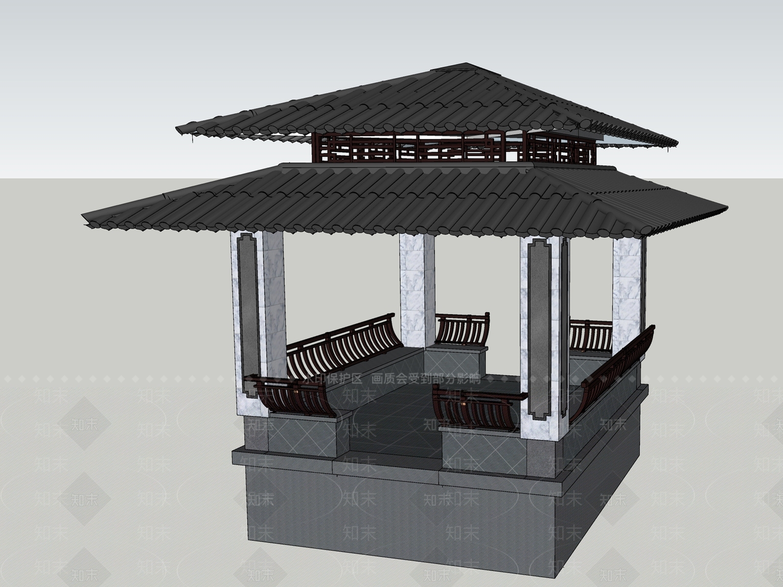 中式古典凉亭SU模型下载【ID:1159126124】