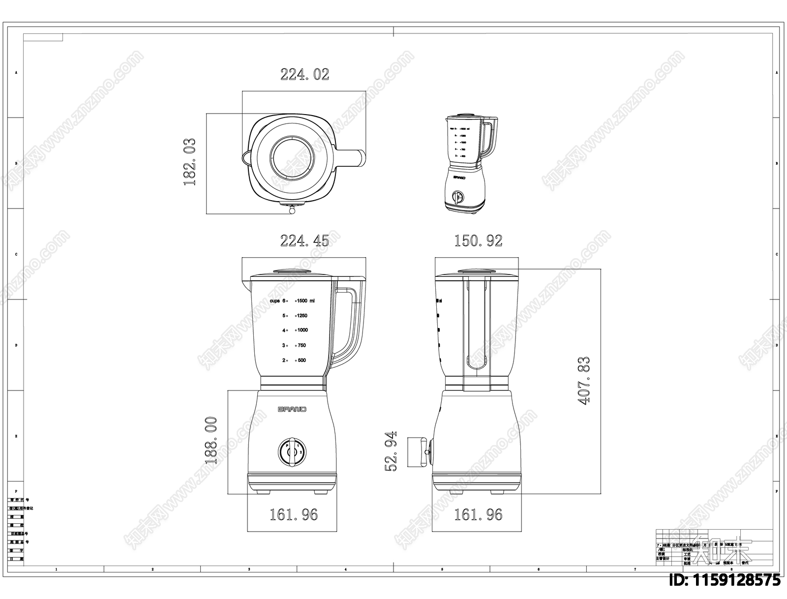 厨房料理机线稿图设计施工图下载【ID:1159128575】