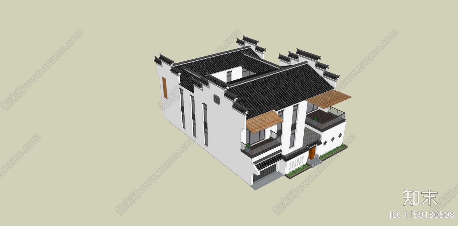 中式四合院住宅建筑SU模型下载【ID:1159130508】