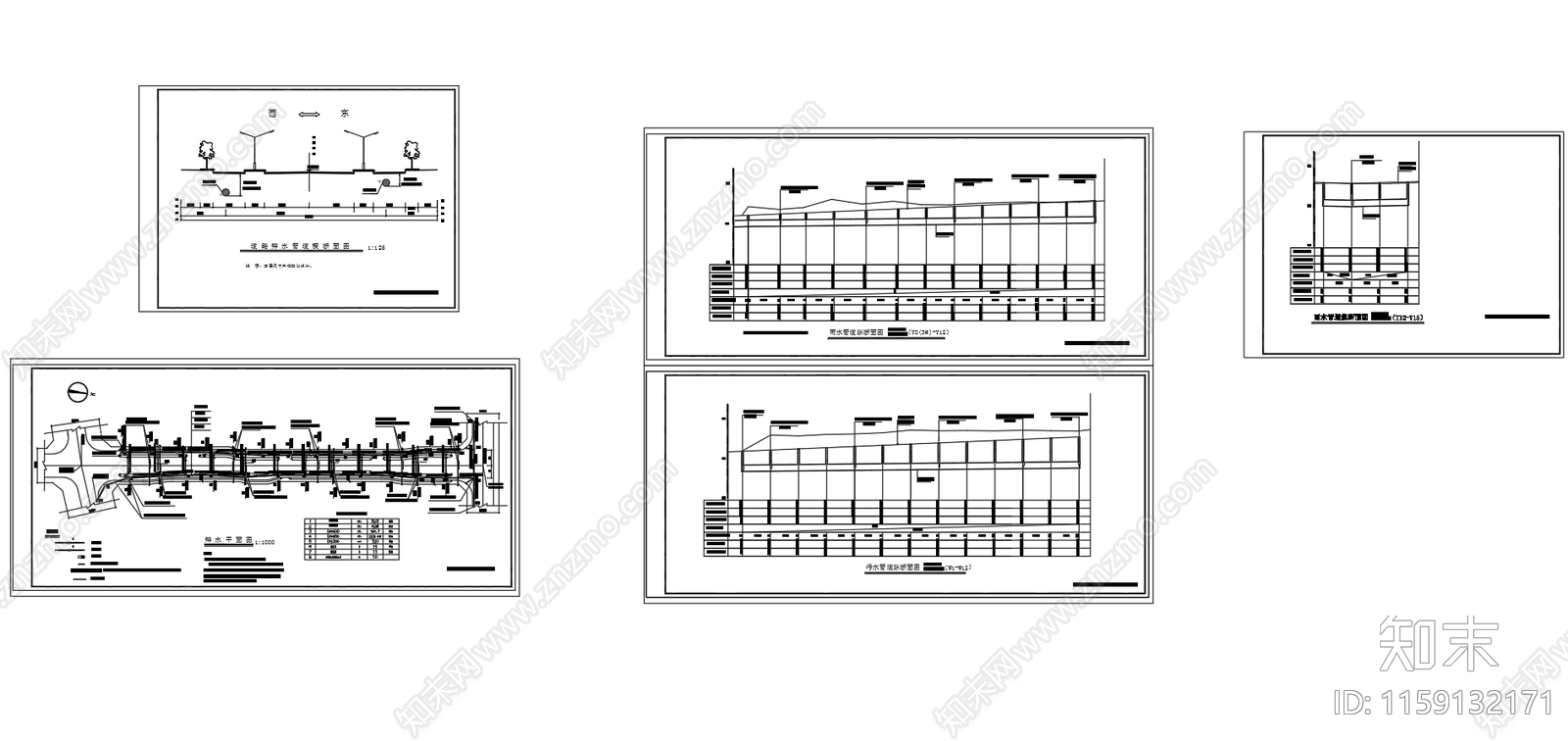 道路排水管道平面图横断面纵断面图cad施工图下载【ID:1159132171】