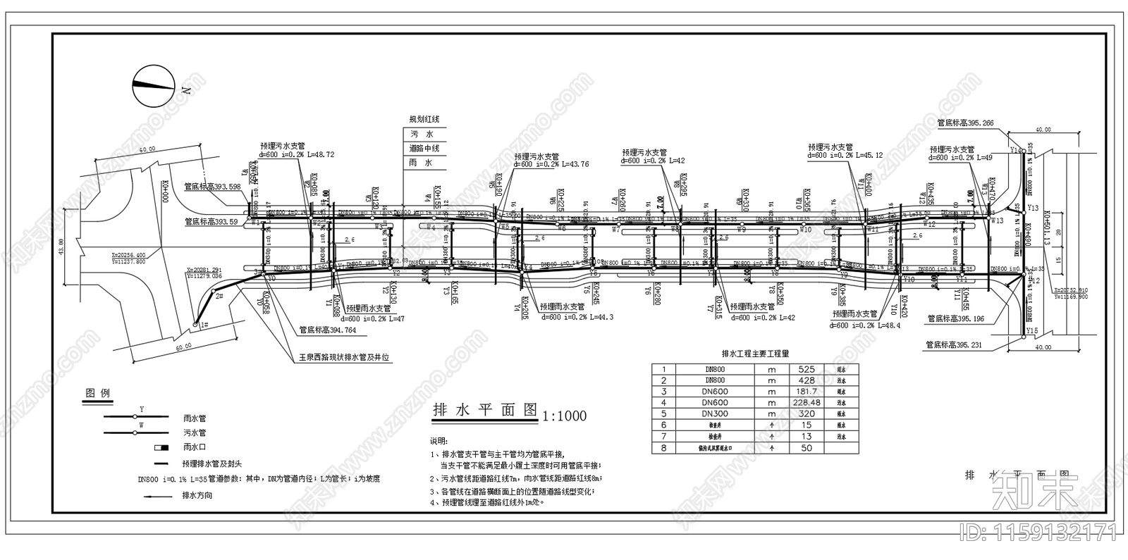 道路排水管道平面图横断面纵断面图cad施工图下载【ID:1159132171】