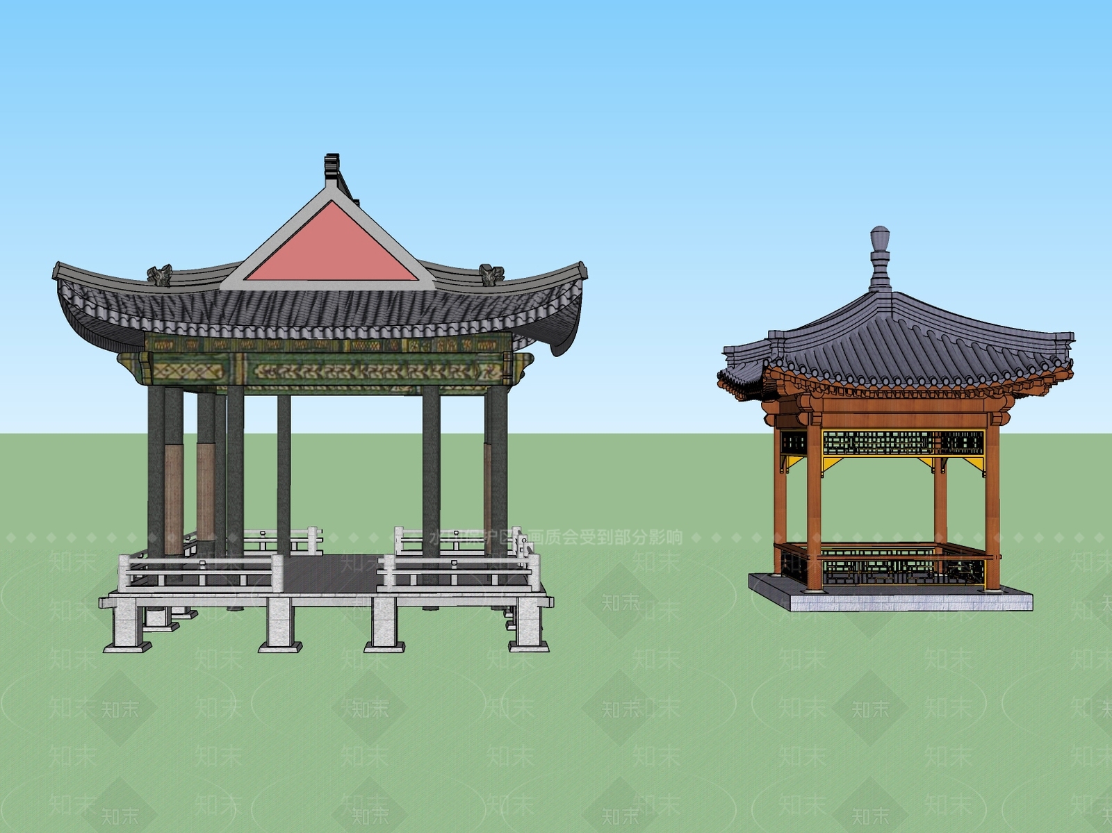 中式古典凉亭SU模型下载【ID:1159132543】