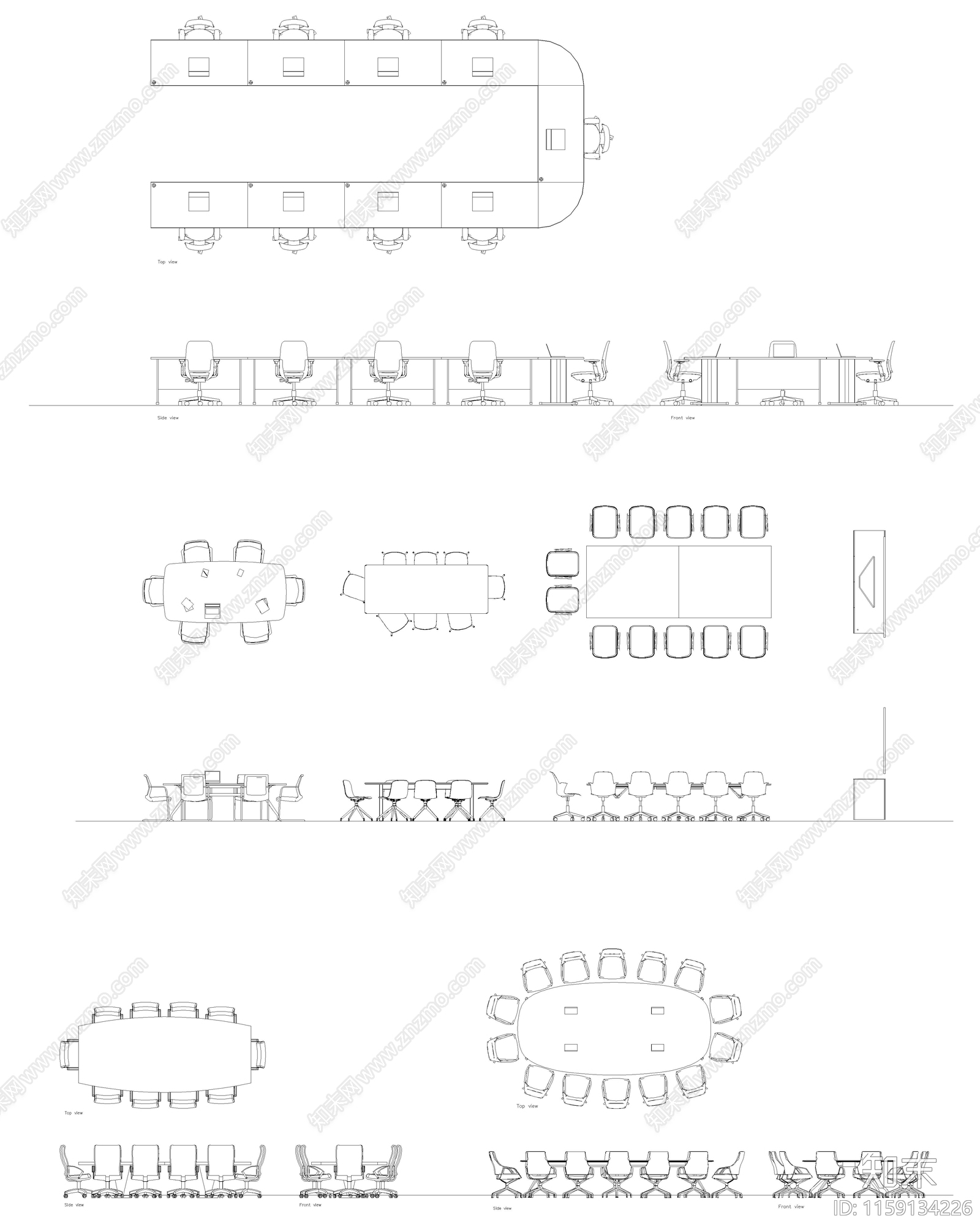 2024时尚会议桌图库cad施工图下载【ID:1159134226】