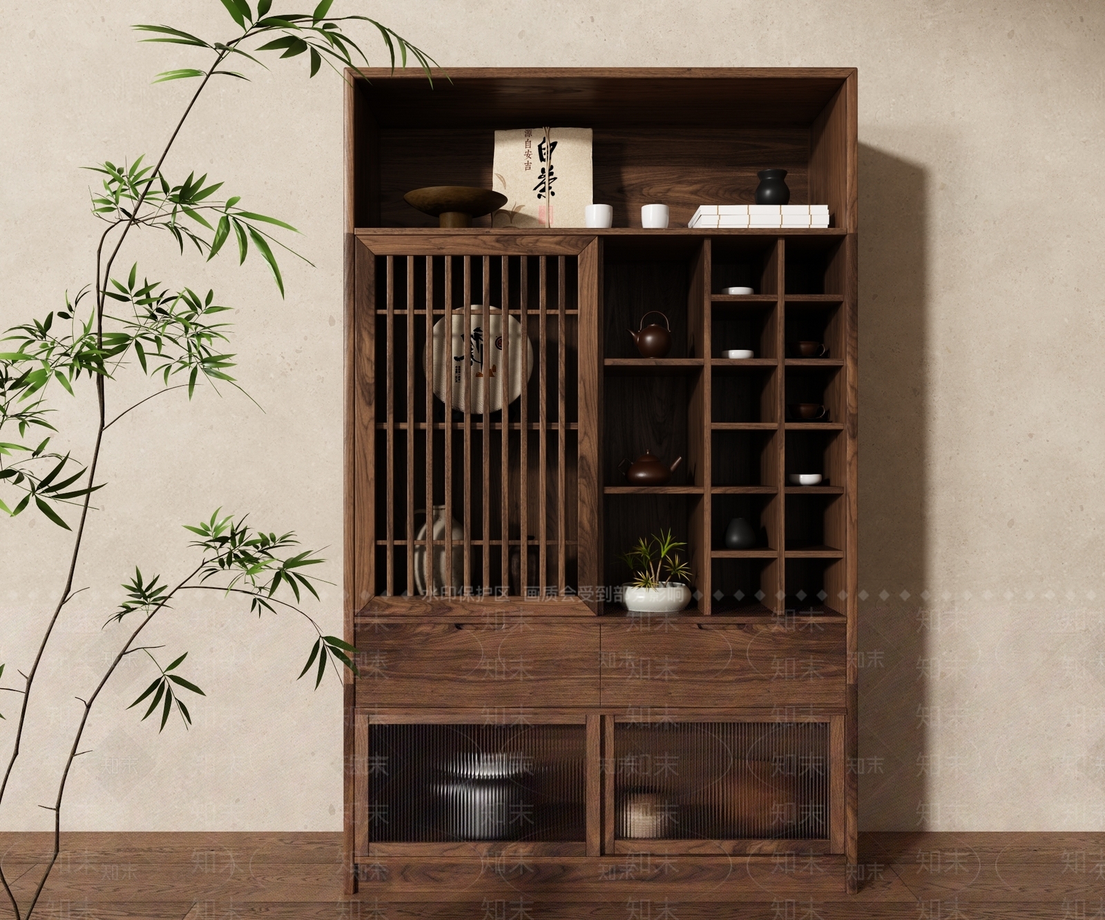 新中式茶柜SU模型下载【ID:1159134619】_知末su模型网