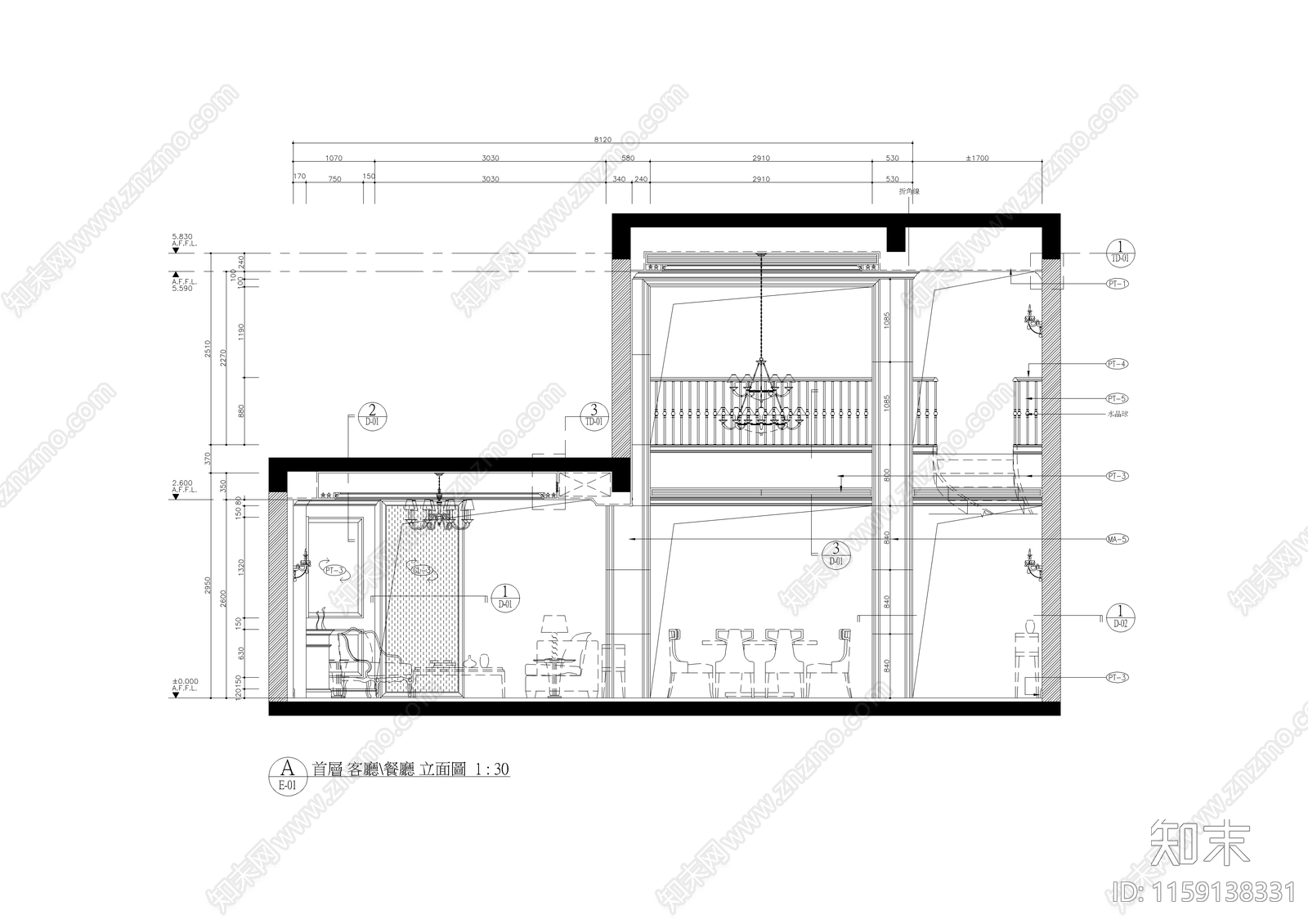 杭州綠城新綠園B戶型cad施工图下载【ID:1159138331】