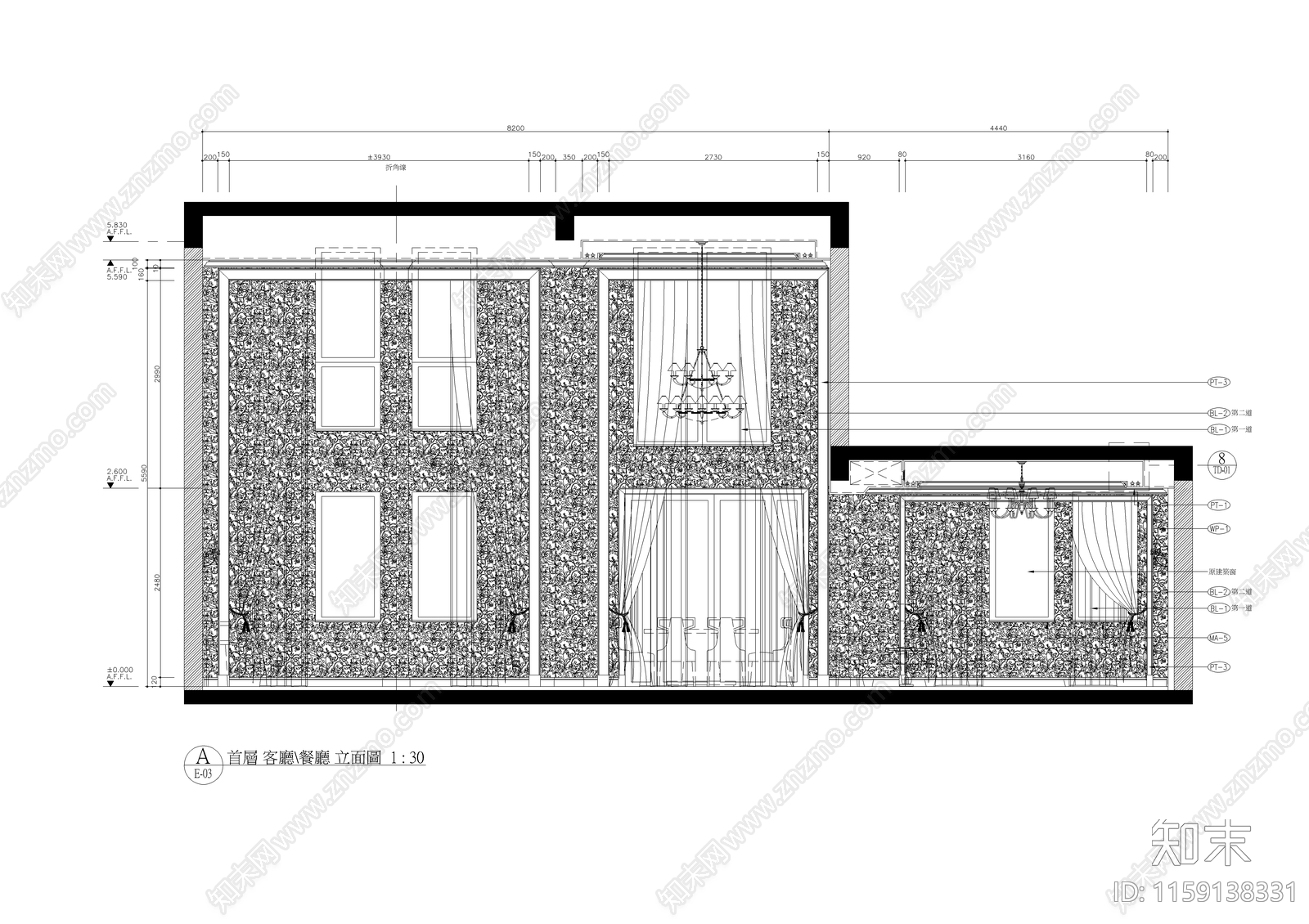 杭州綠城新綠園B戶型cad施工图下载【ID:1159138331】