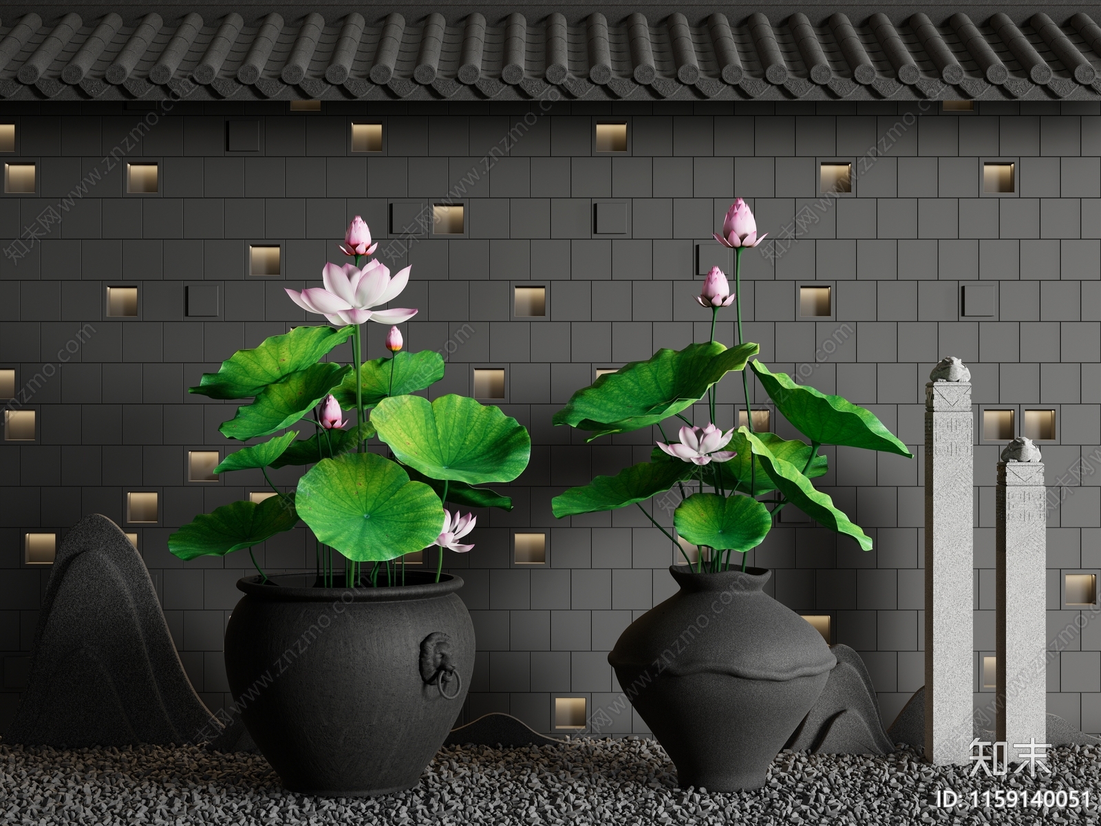 新中式荷花水景3D模型下载【ID:1159140051】