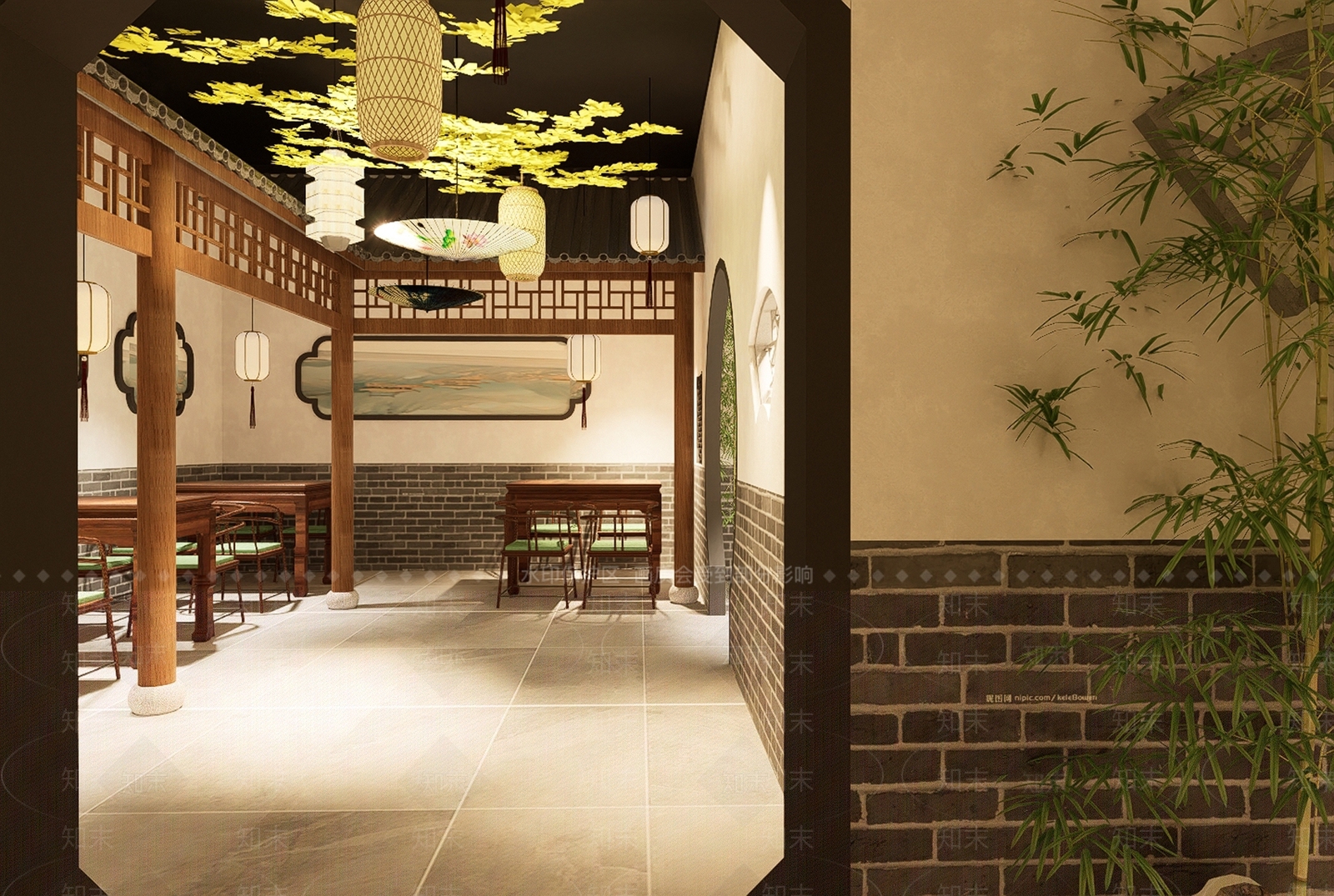 新中式茶馆SU模型下载【ID:1159325730】