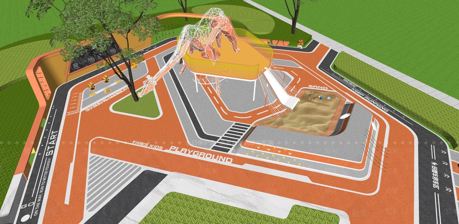 现代折线森林主题儿童活动区SU模型下载【ID:1159150773】