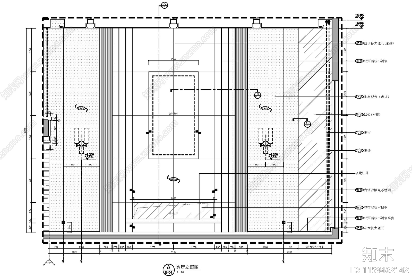 黑钢墙体背景墙剖面大样详图cad施工图下载【ID:1159462142】