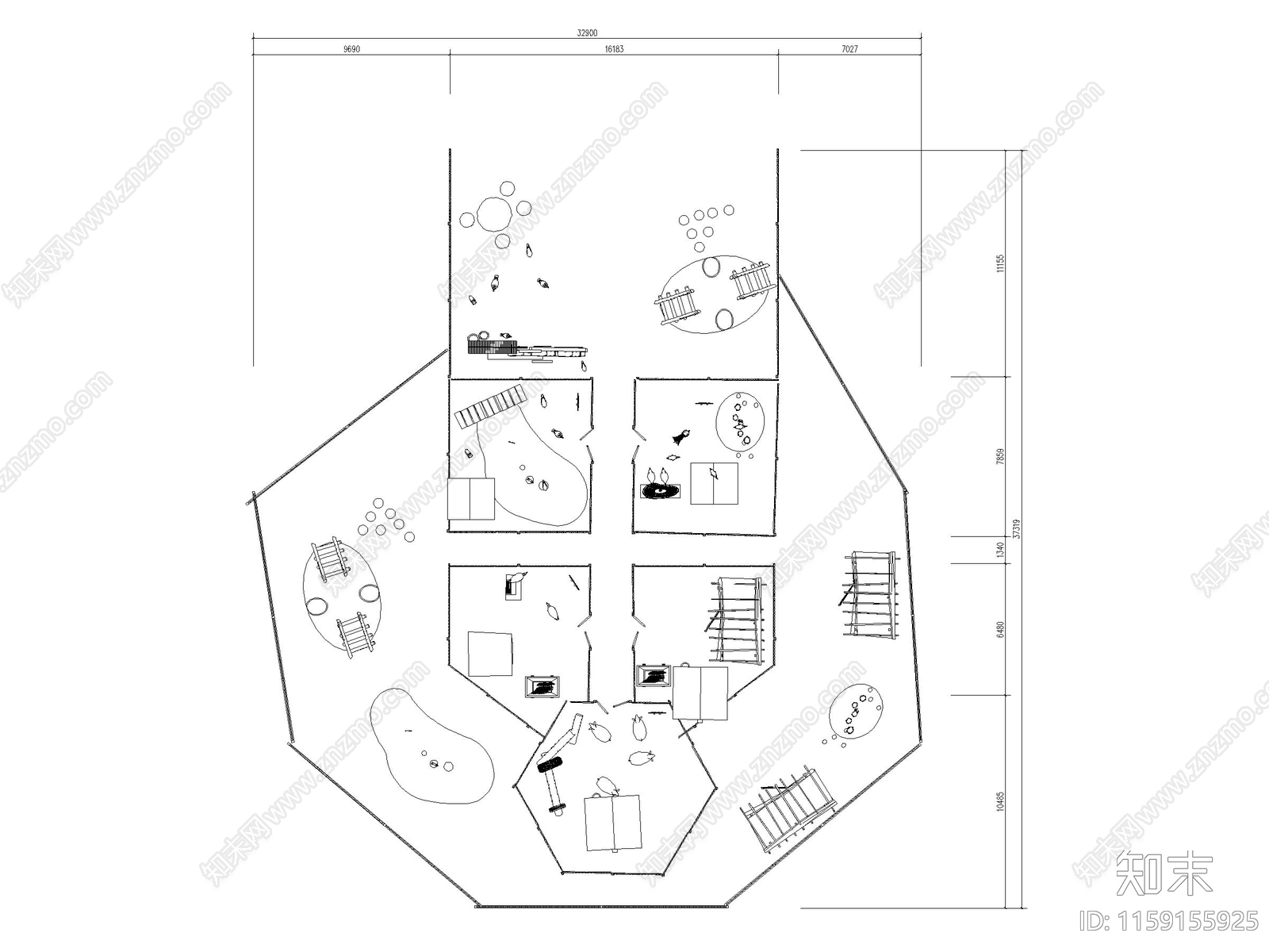 萌宠乐园cad施工图下载【ID:1159155925】