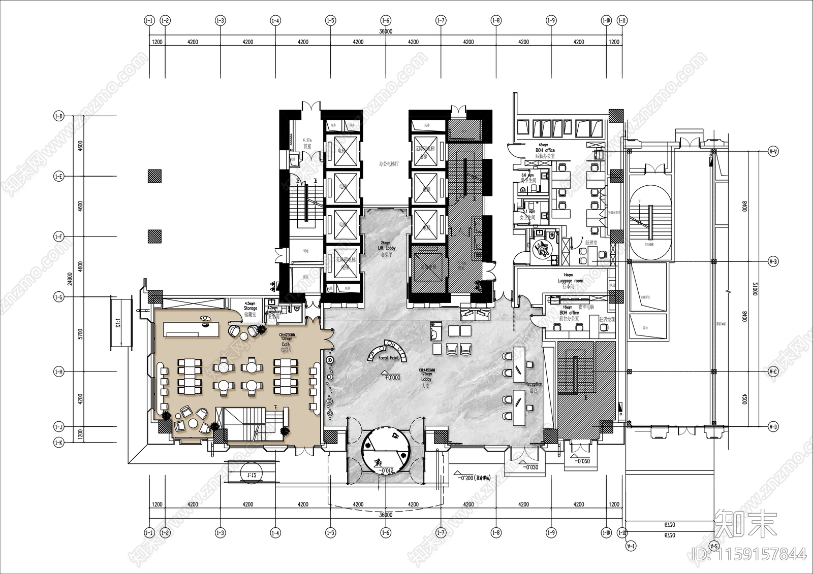 400㎡酒店大堂咖啡厅平面布置图施工图下载【ID:1159157844】