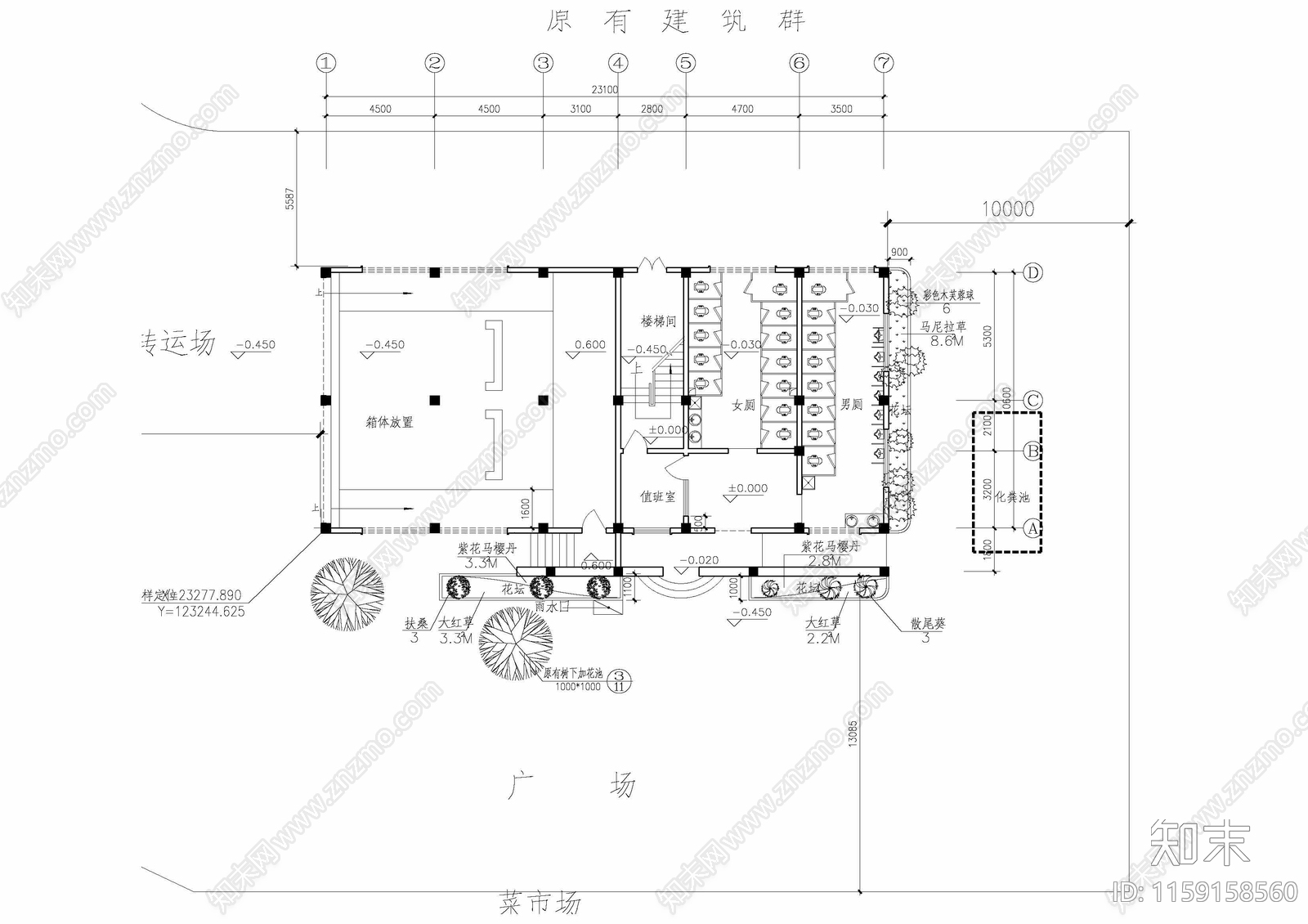 两层公厕及垃圾站框架结构CAcad施工图下载【ID:1159158560】