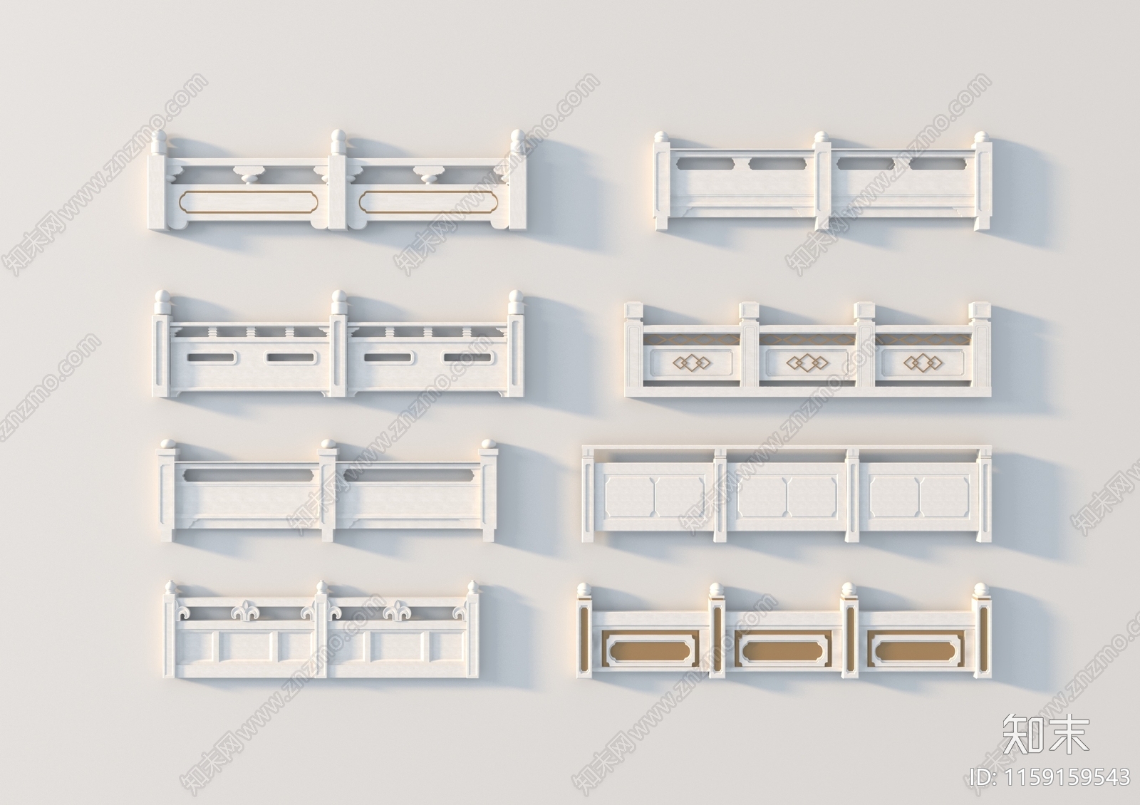 新中式白玉栏杆3D模型下载【ID:1159159543】