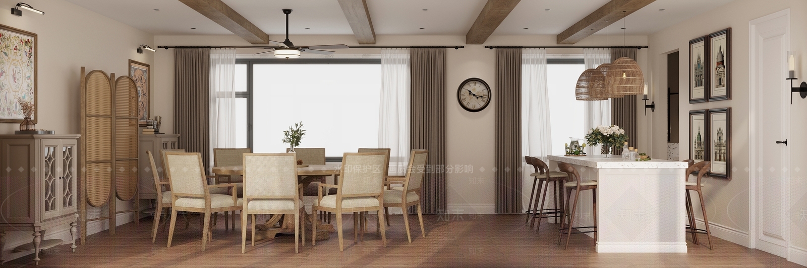 现代民宿餐厅3D模型下载【ID:1159159920】