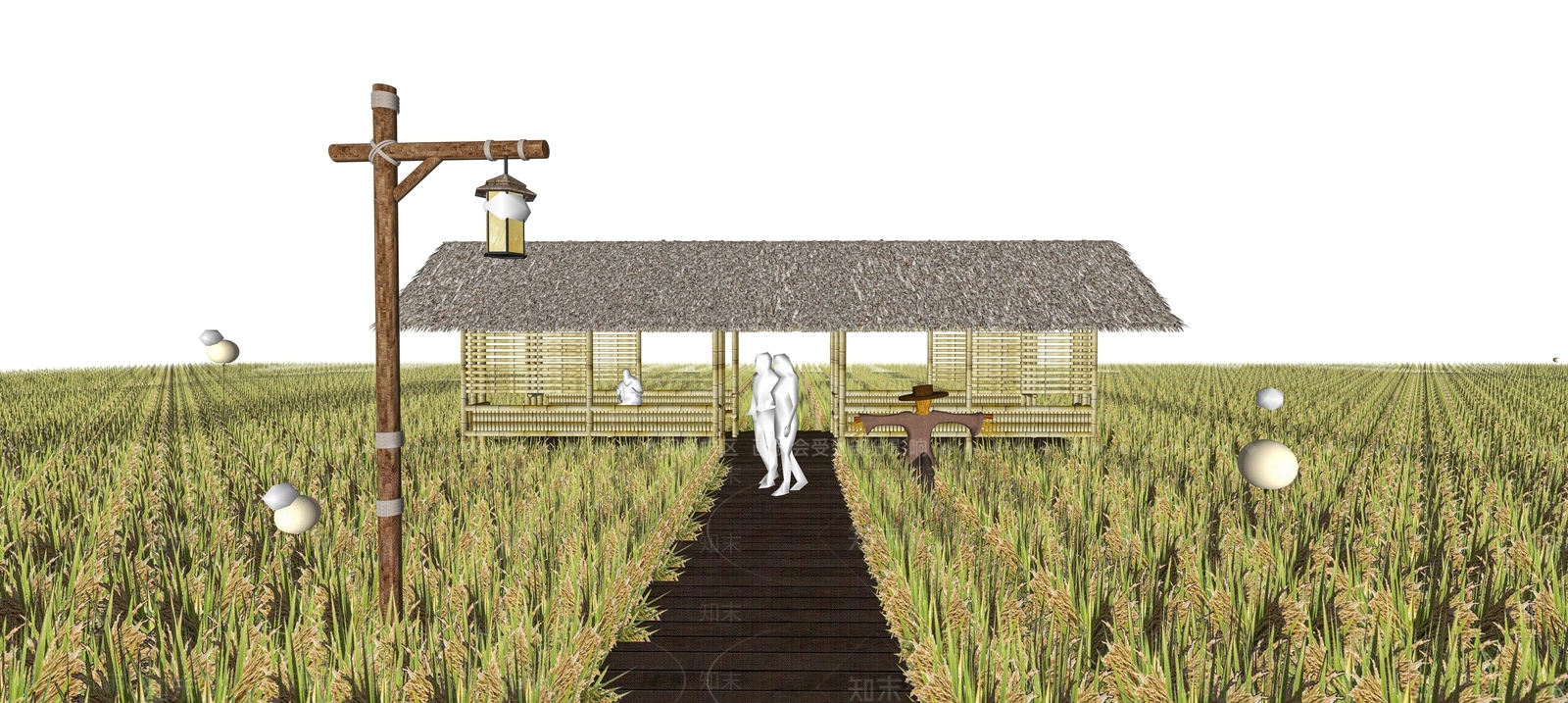 现代乡村稻田SU模型下载【ID:1159161209】