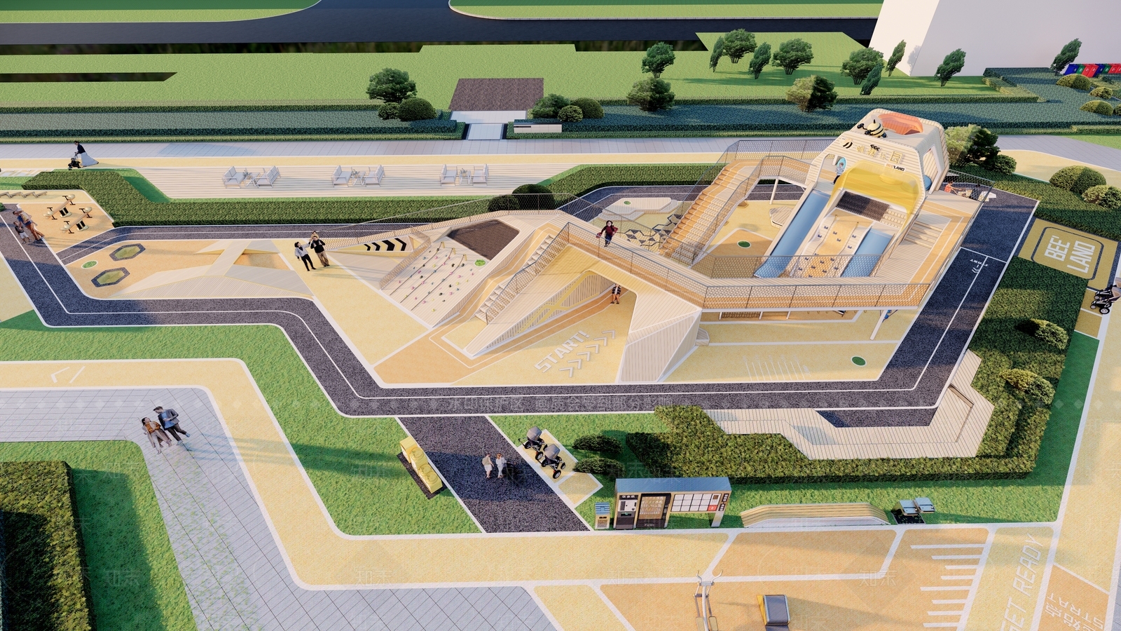 现代折线蜂巢主题儿童活动区构架SU模型下载【ID:1159162200】