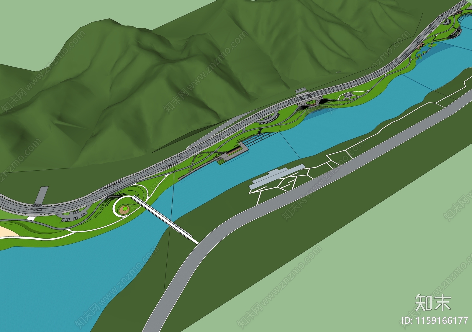 现代滨水公园SU模型下载【ID:1159166177】