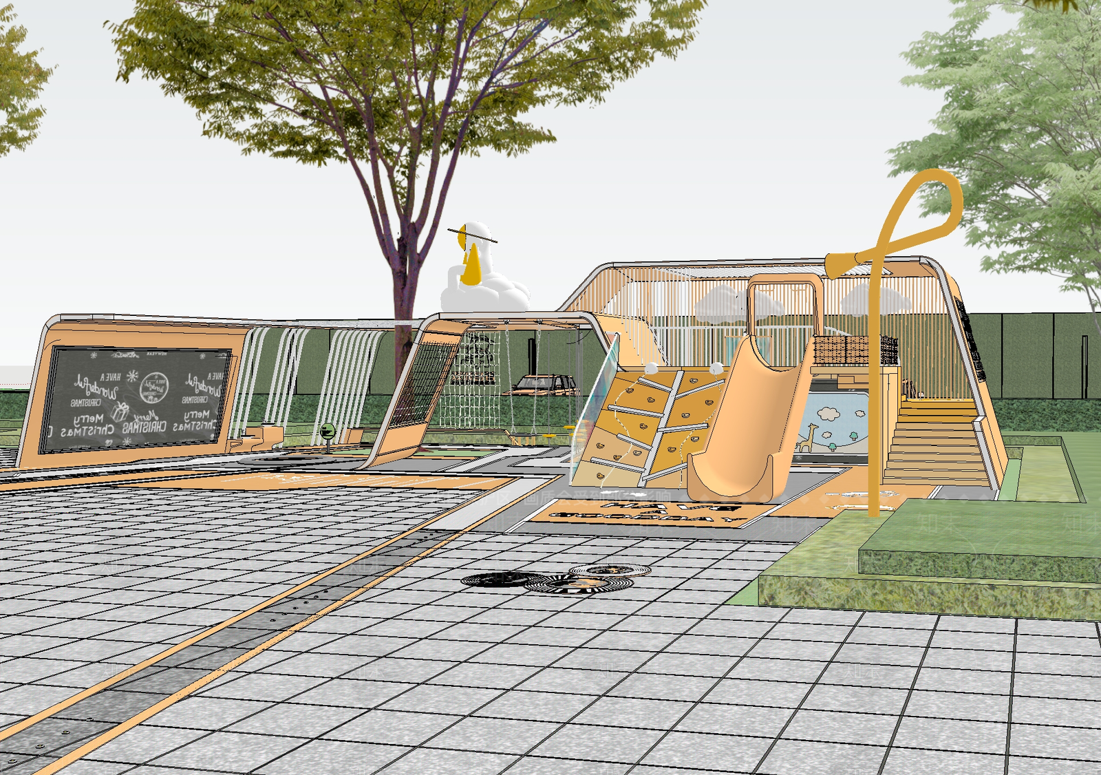 现代几何组合式儿童活动场地SU模型下载【ID:1159170091】