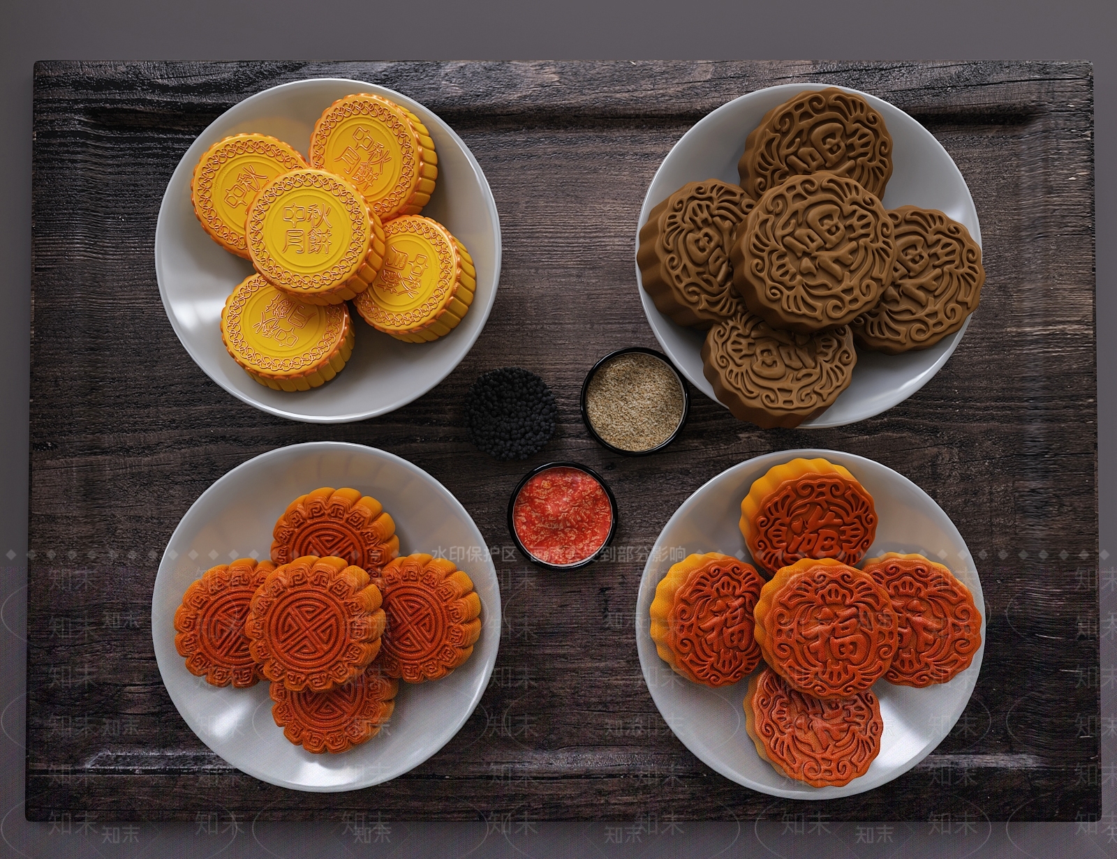 现代中秋月饼组合3D模型下载【ID:1159170843】