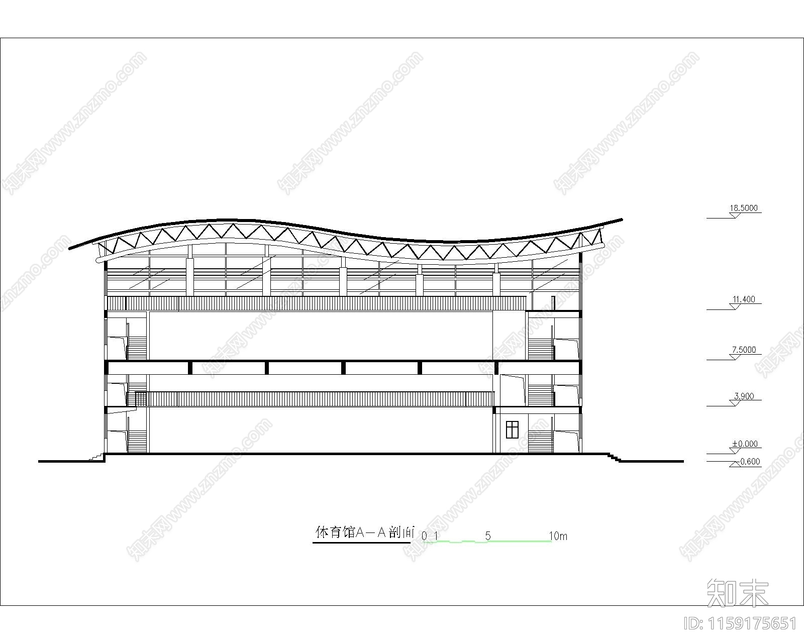 长54米宽37体育场cad施工图下载【ID:1159175651】