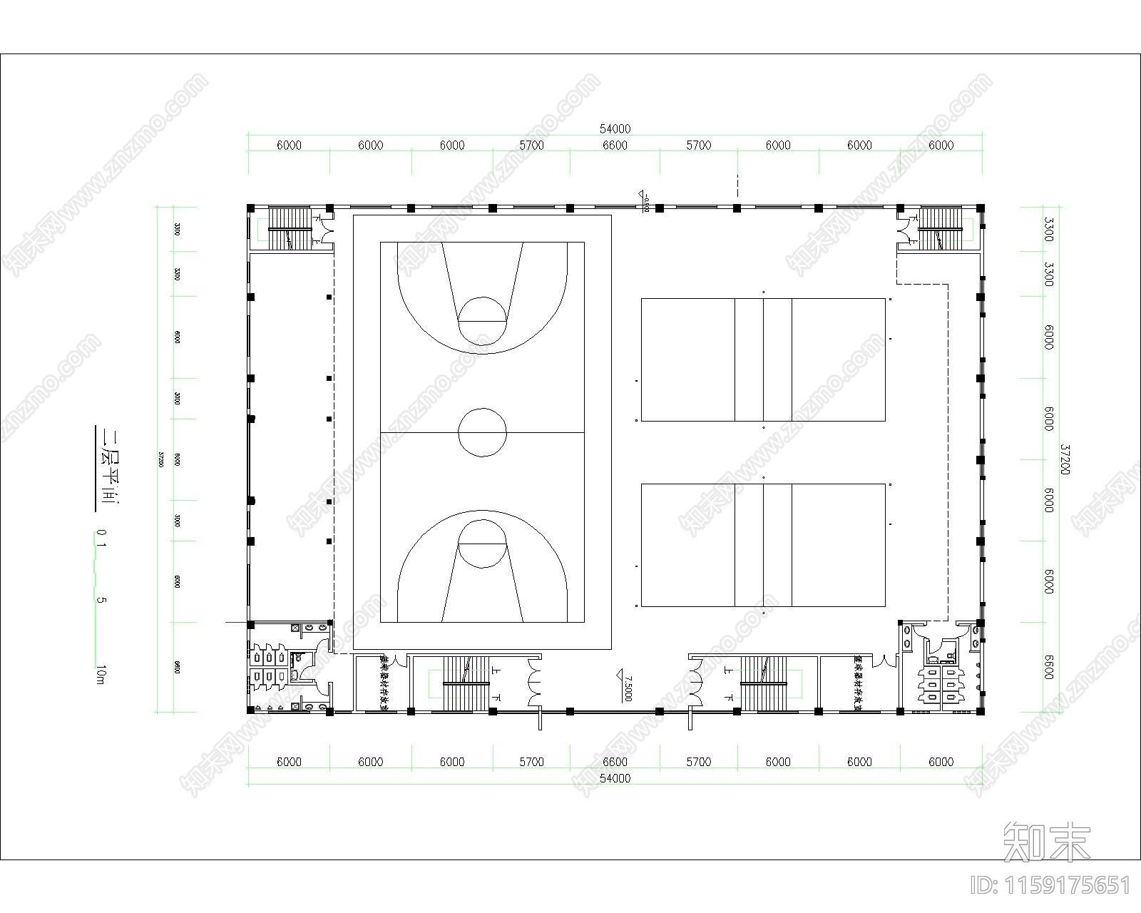 长54米宽37体育场cad施工图下载【ID:1159175651】