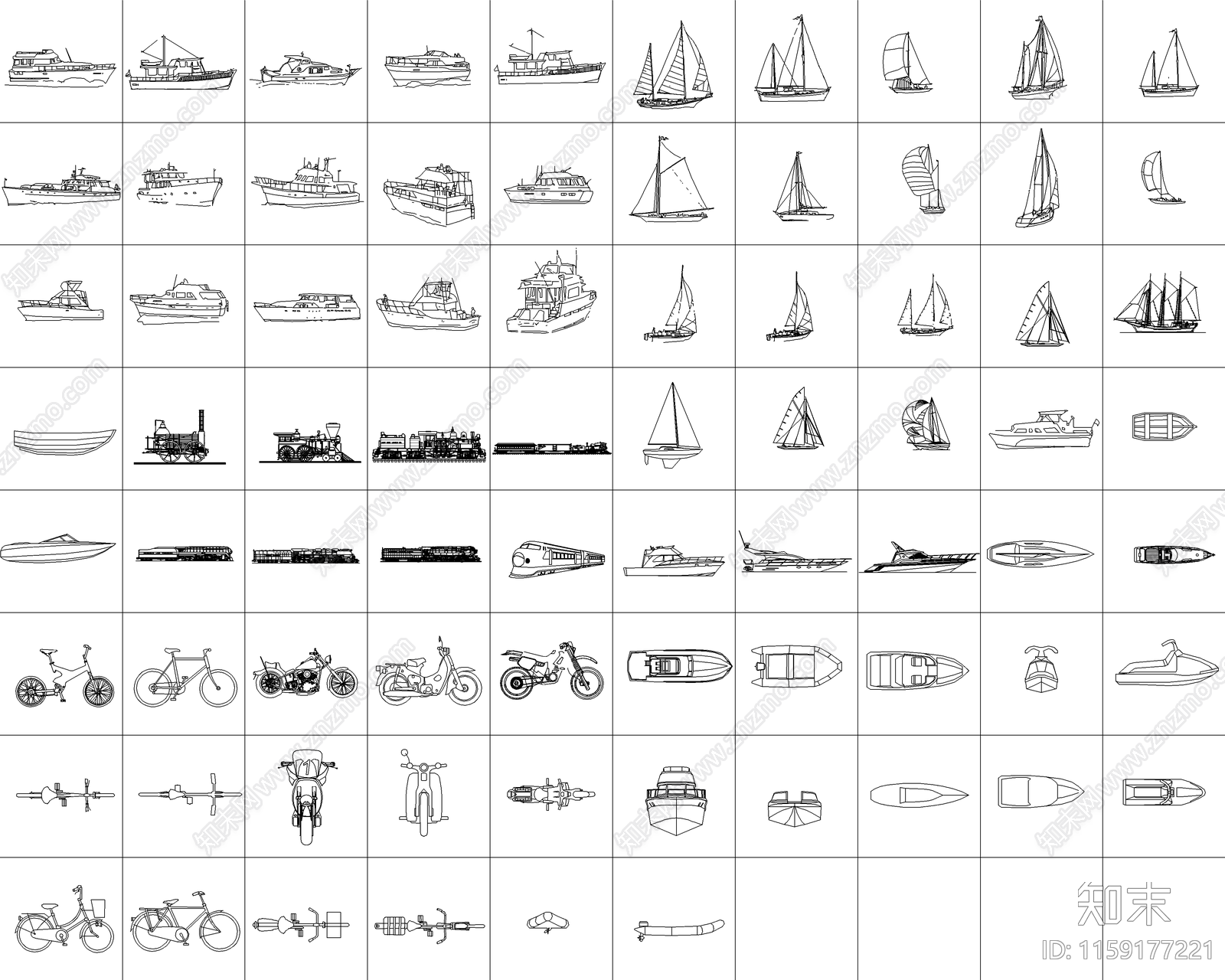 三百多种交通工具图例cad施工图下载【ID:1159177221】