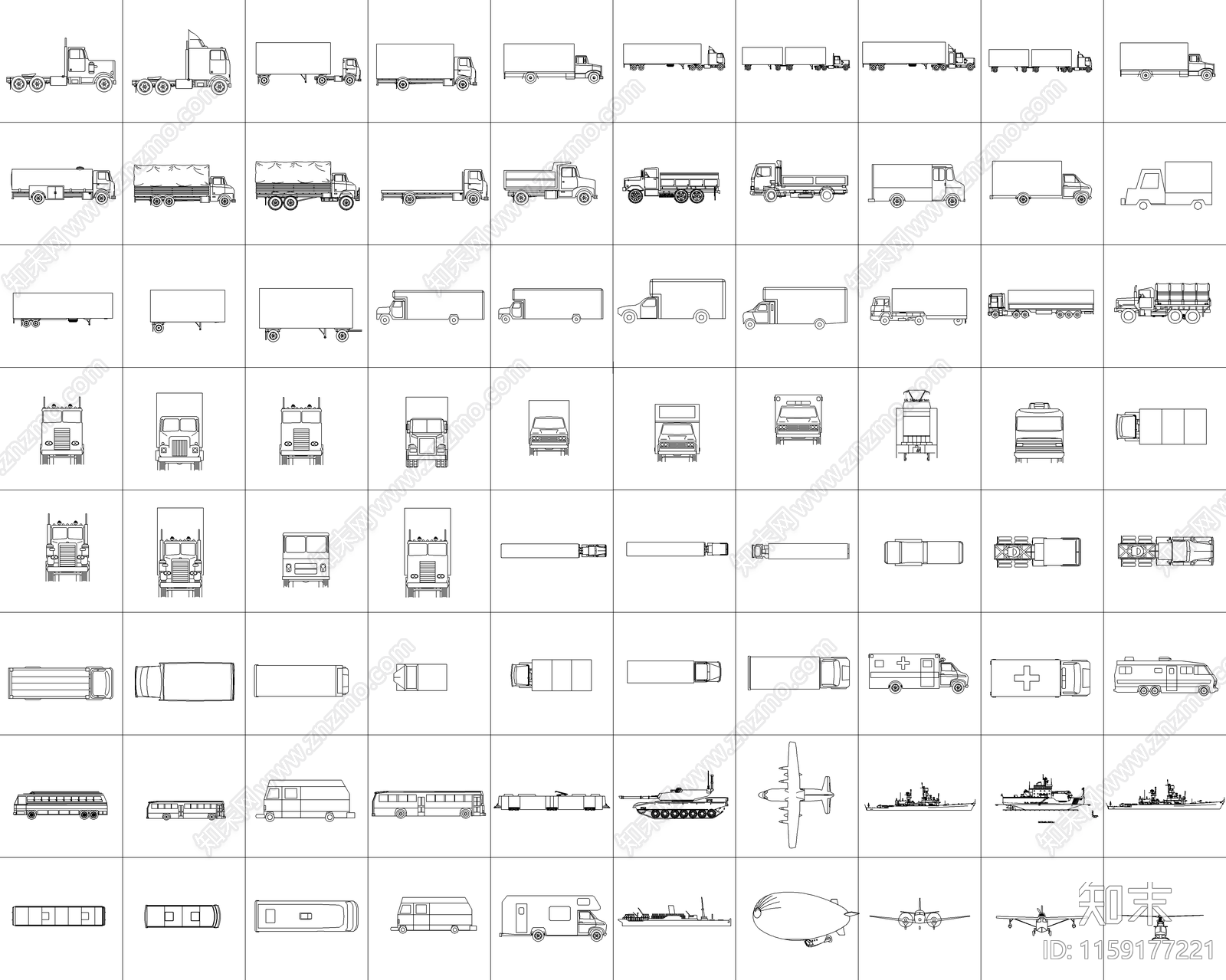 三百多种交通工具图例cad施工图下载【ID:1159177221】