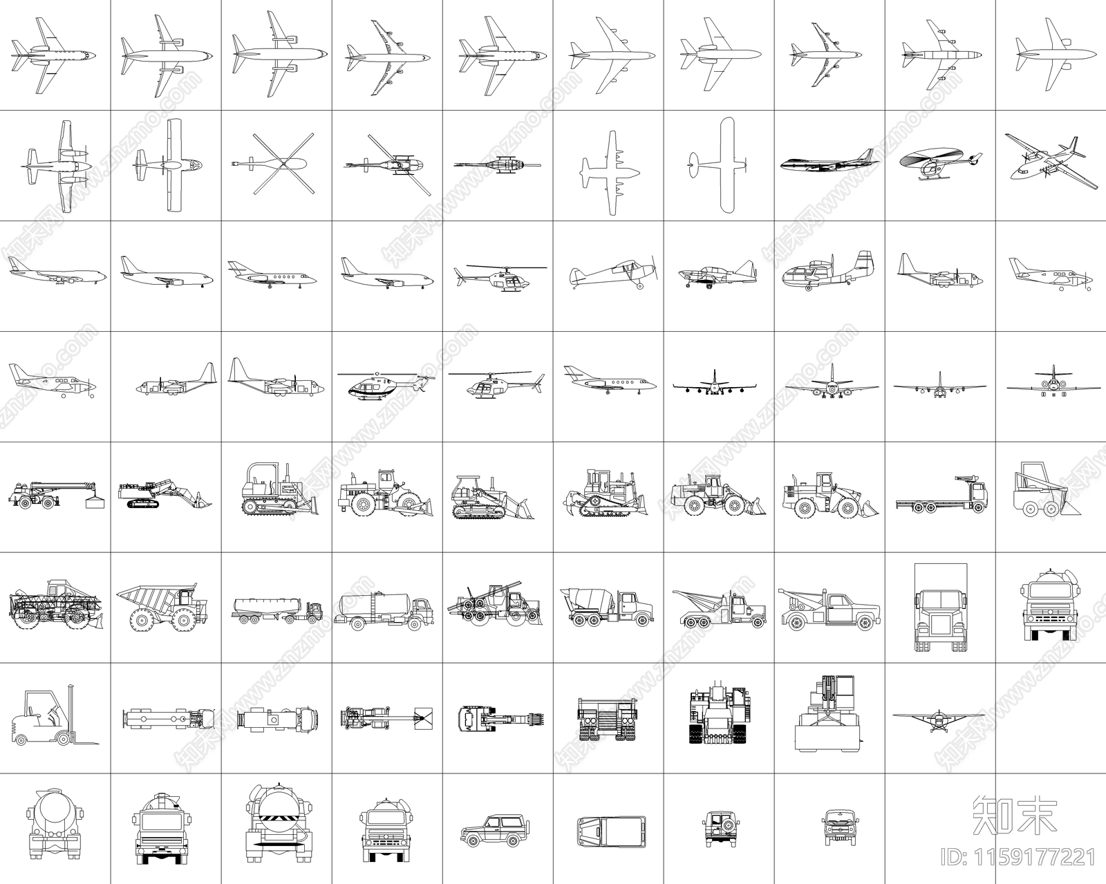 三百多种交通工具图例cad施工图下载【ID:1159177221】