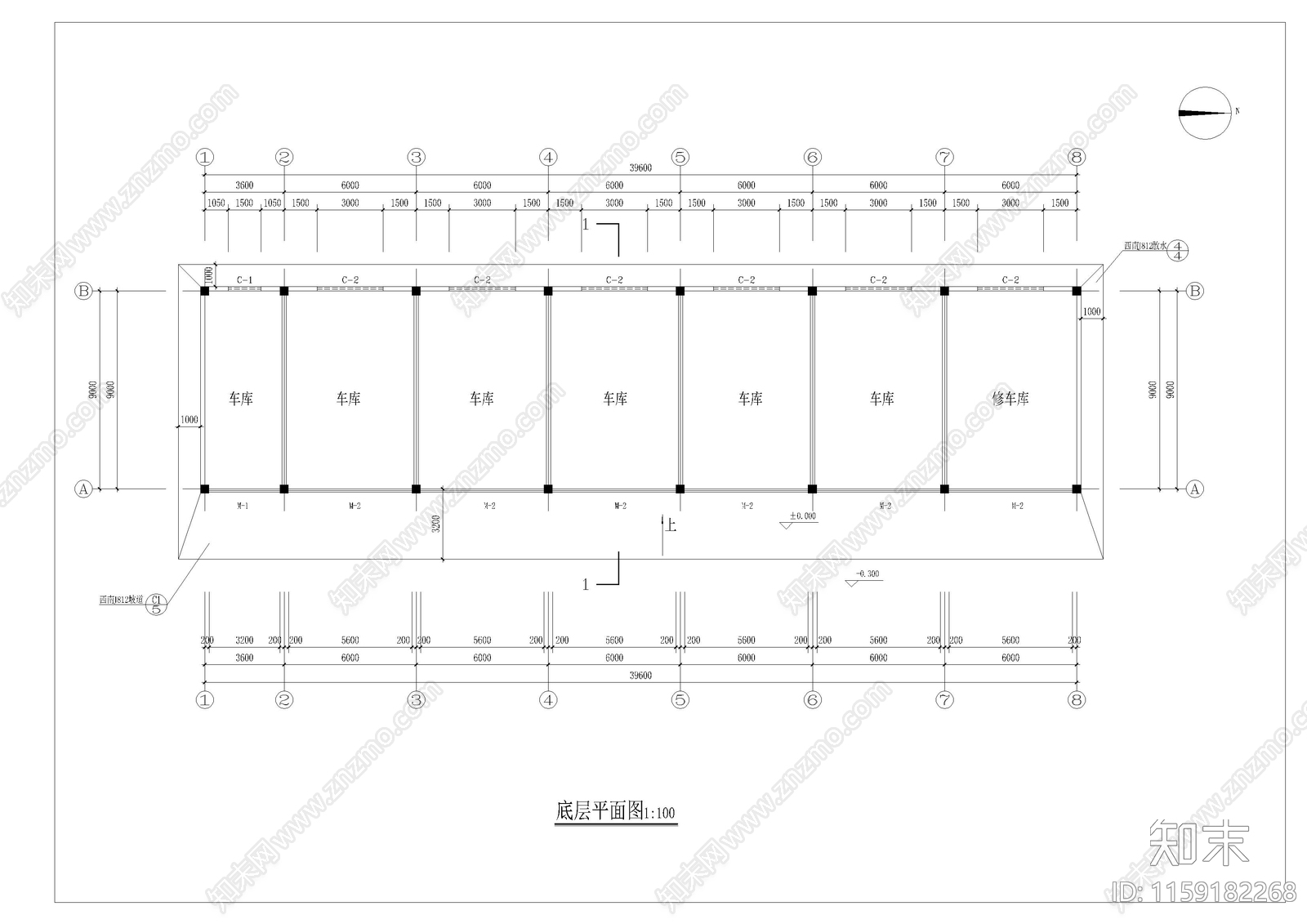 垃圾填埋场车库建筑图cad施工图下载【ID:1159182268】