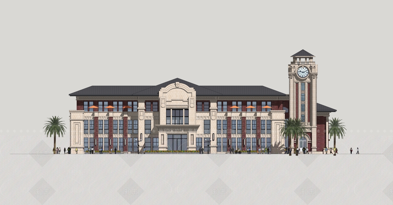 欧式折衷主义活动中心建筑大楼SU模型下载【ID:1159186923】